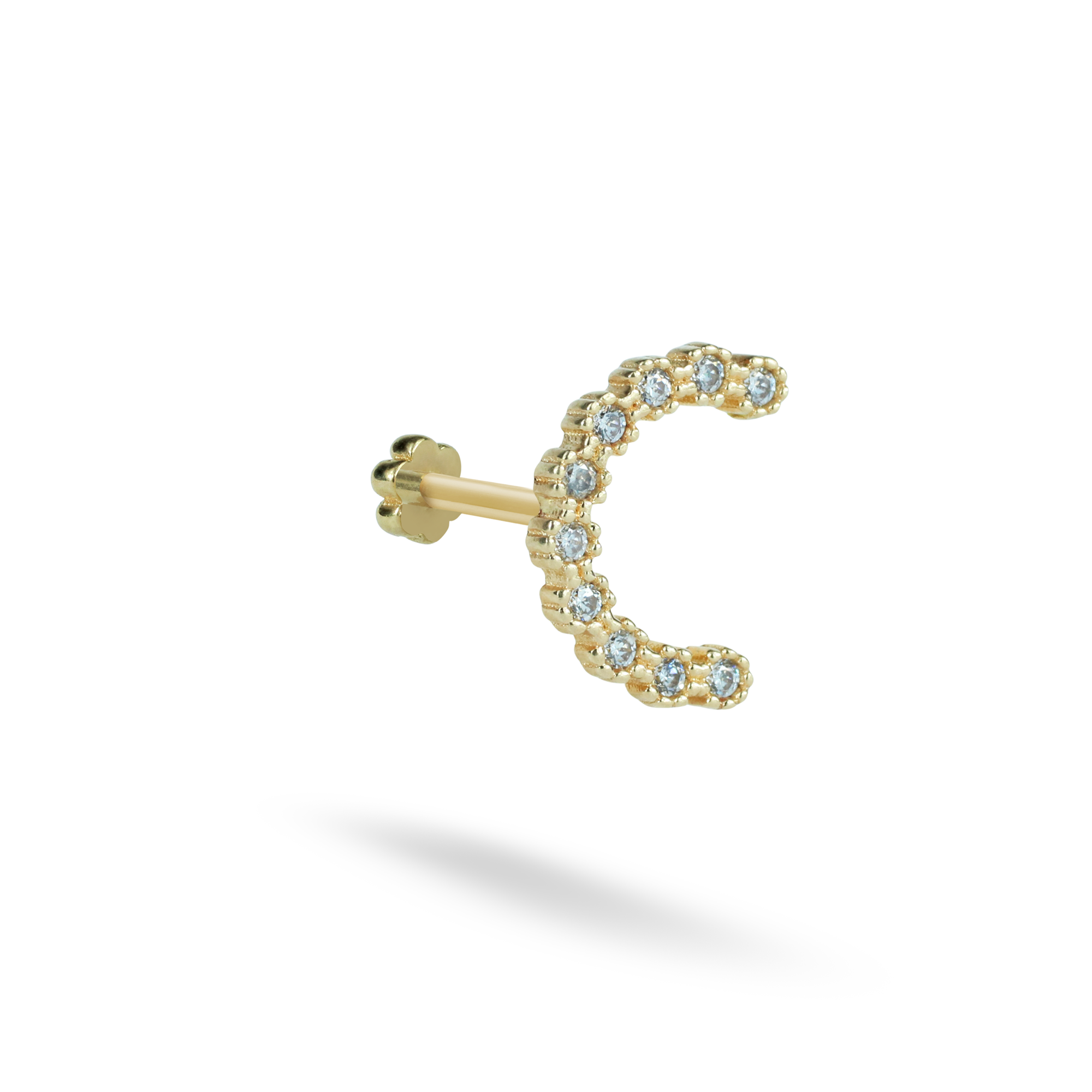 Sequent Flatback Ear Piercing 14K Gold with CZ Stone