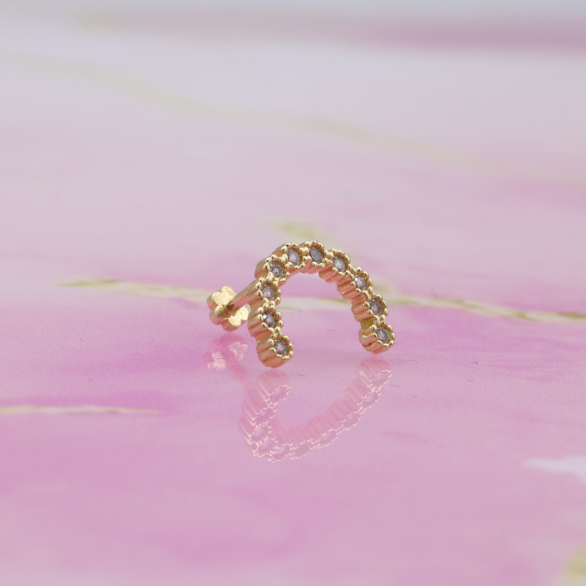 Sequent Flatback Ear Piercing 14K Gold with CZ Stone