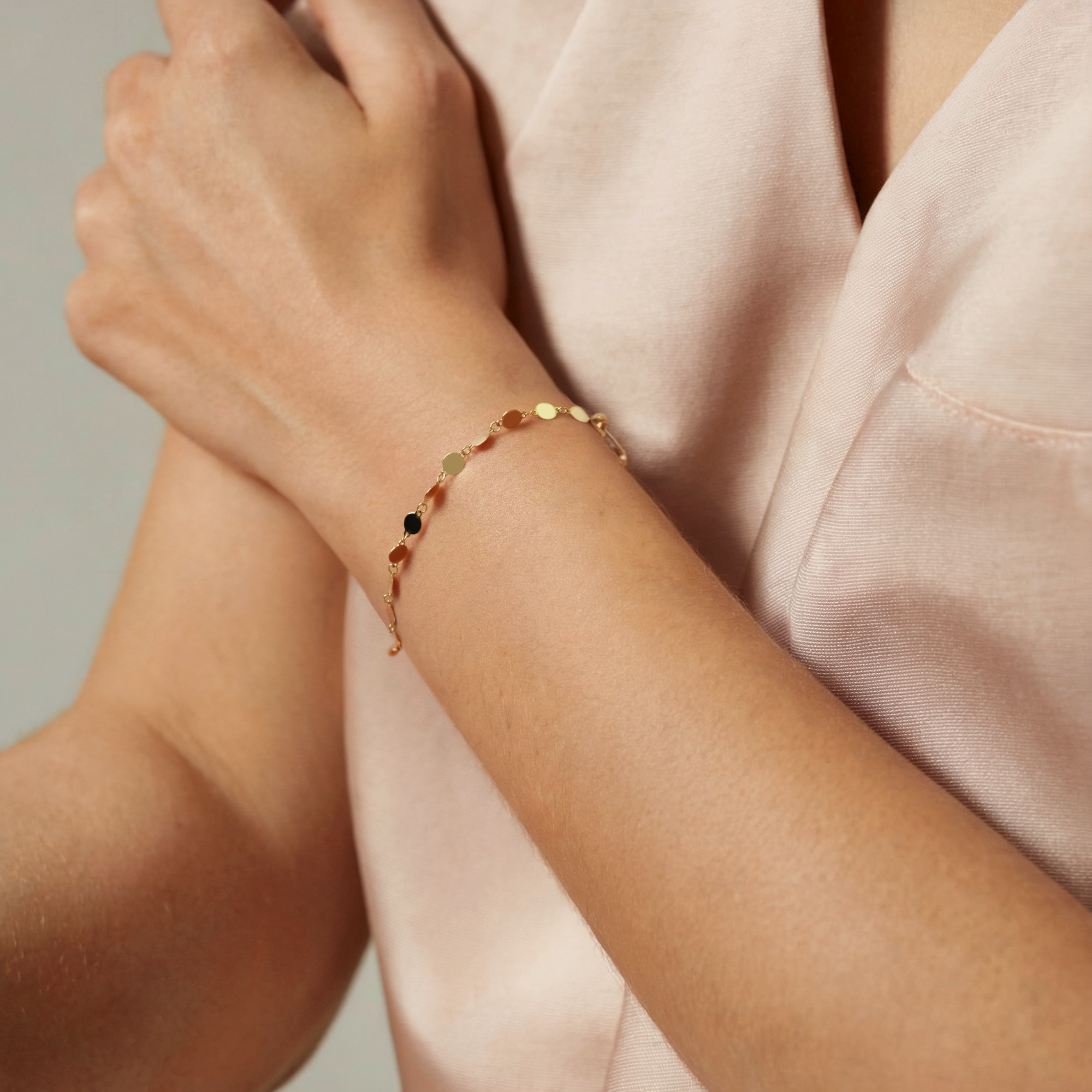 Sequined Mirror Chain Bracelet 14K Gold