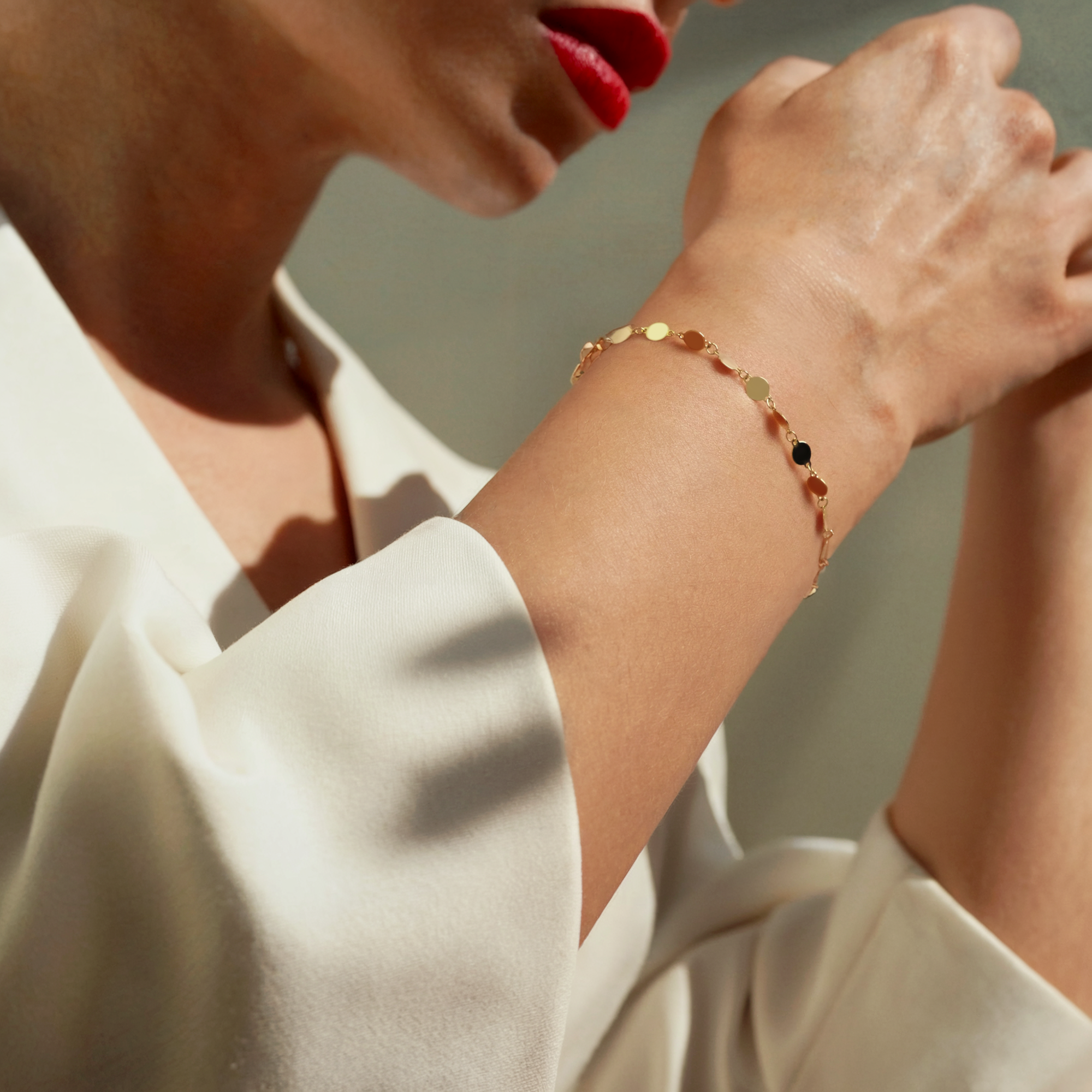 Sequined Mirror Chain Bracelet 14K Gold