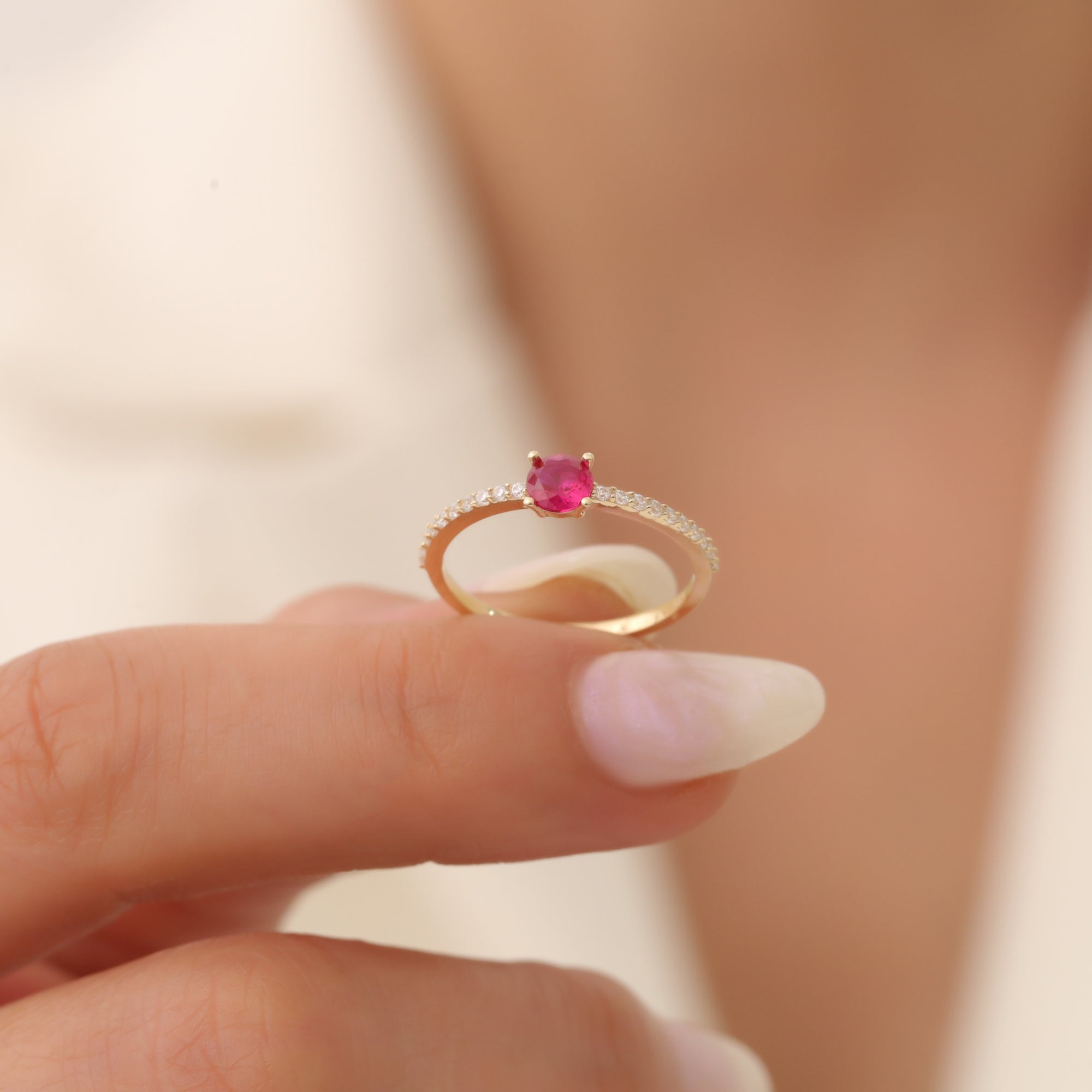 14K Gold Pink Diamond Serial Ring