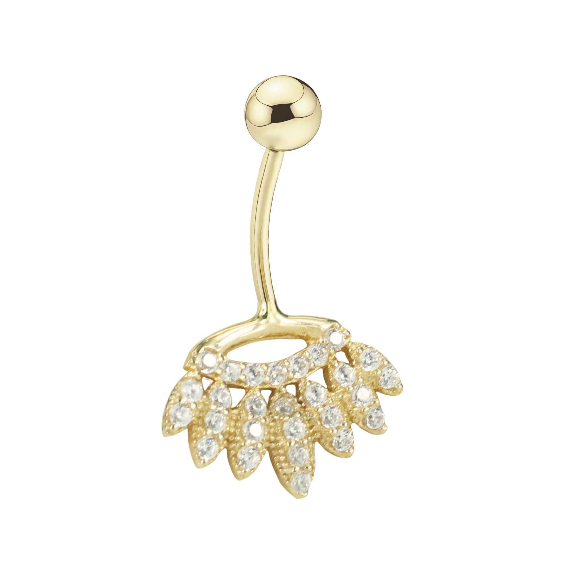 Seven Leaves Navel Belly Ring 14K Gold with CZ Stone