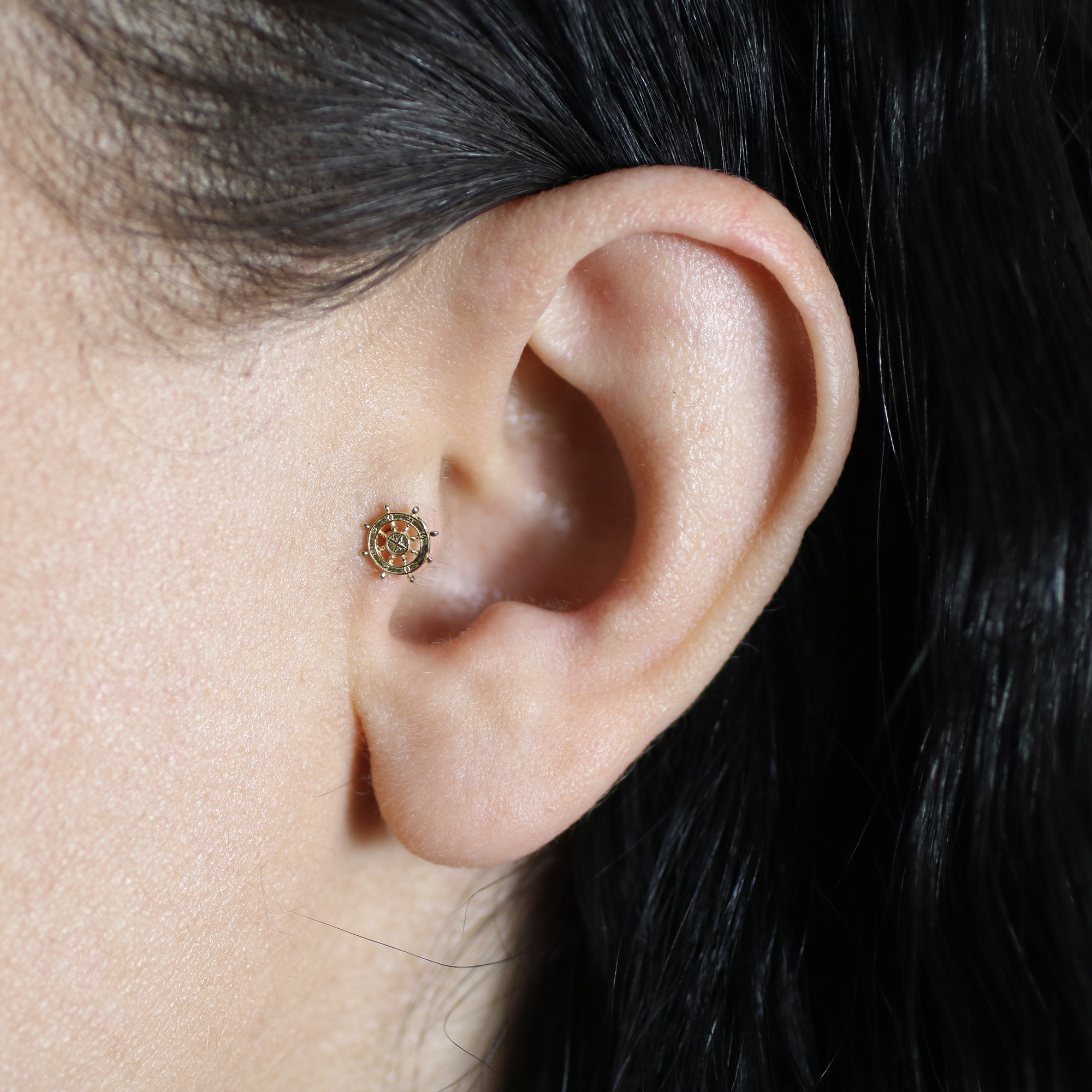 Nautical Wheel Flatback Ear Piercing 14K Gold