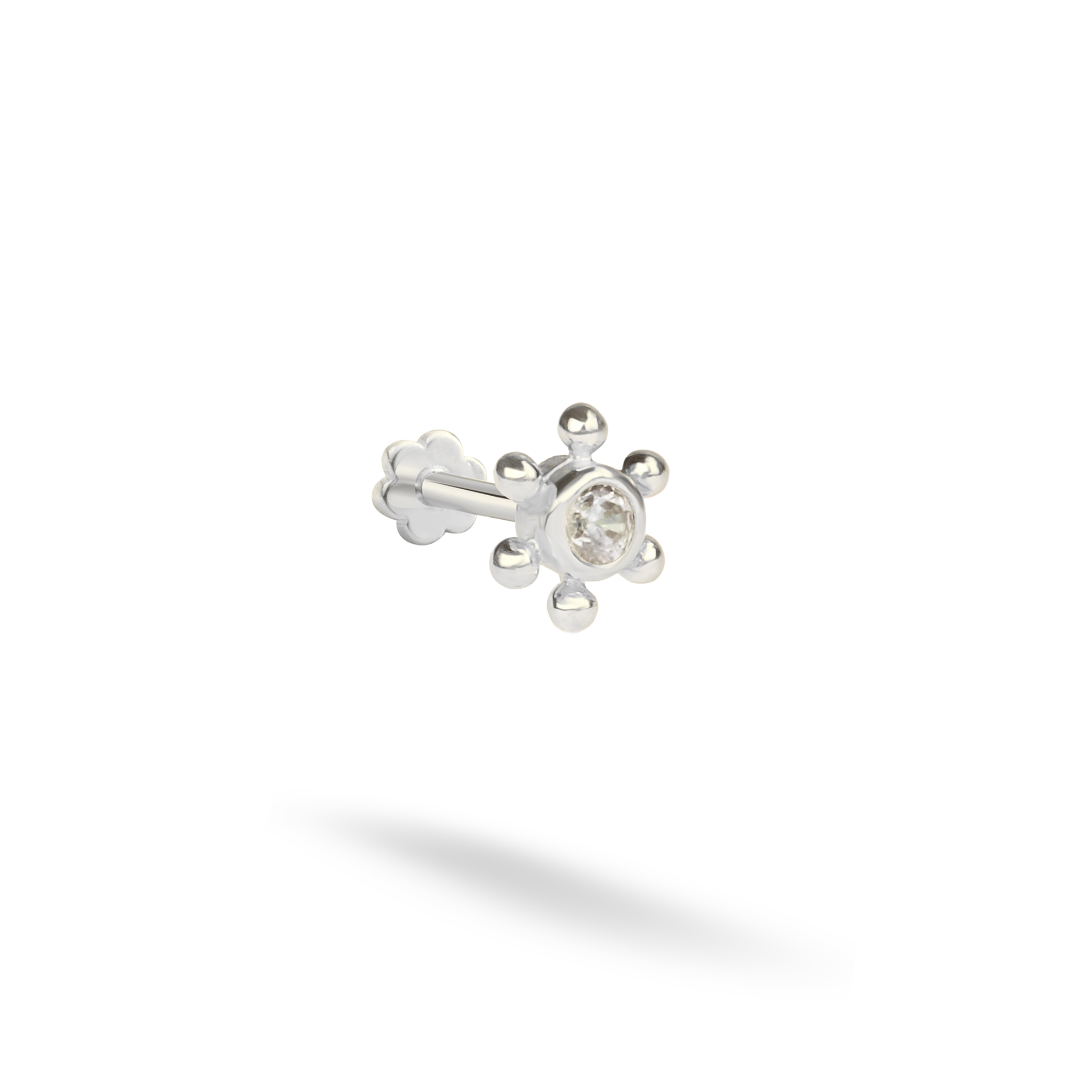 Ship Wheel Flatback Ear Piercing 14K Gold with CZ Stone