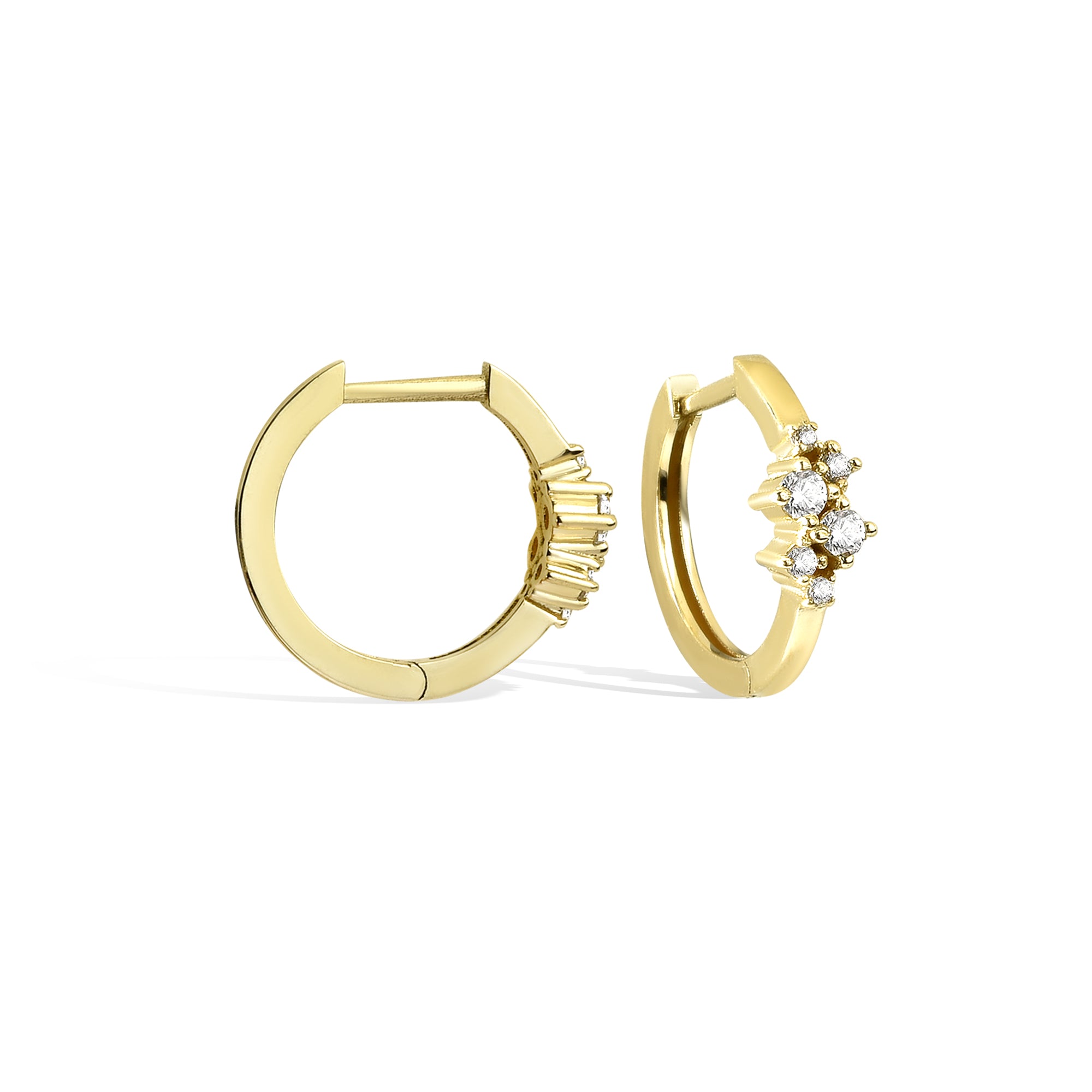 Six Stones Huggie Diamond Hoops Earrings 14K Gold