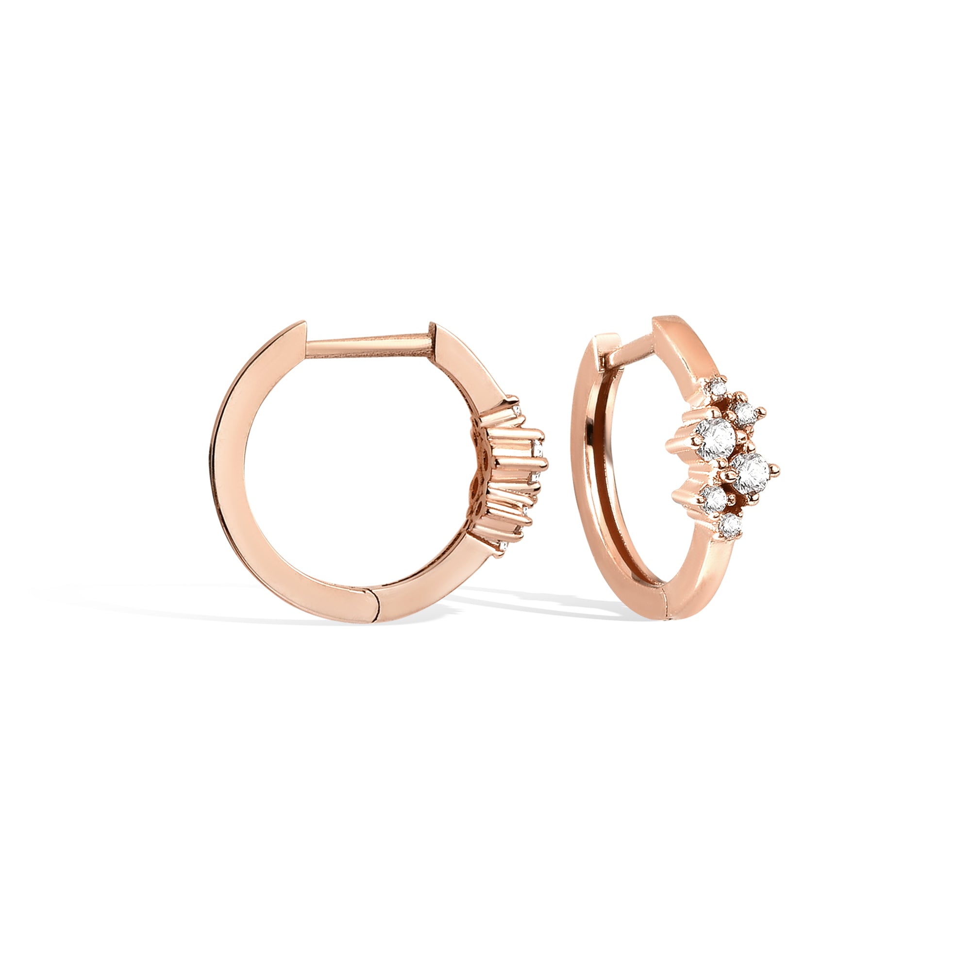 Six Stones Huggie Diamond Hoops Earrings 14K Gold