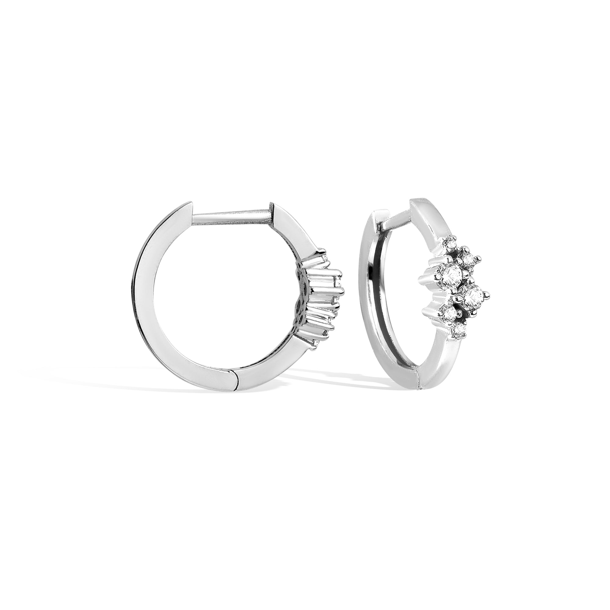 Six Stones Huggie Diamond Hoops Earrings 14K Gold