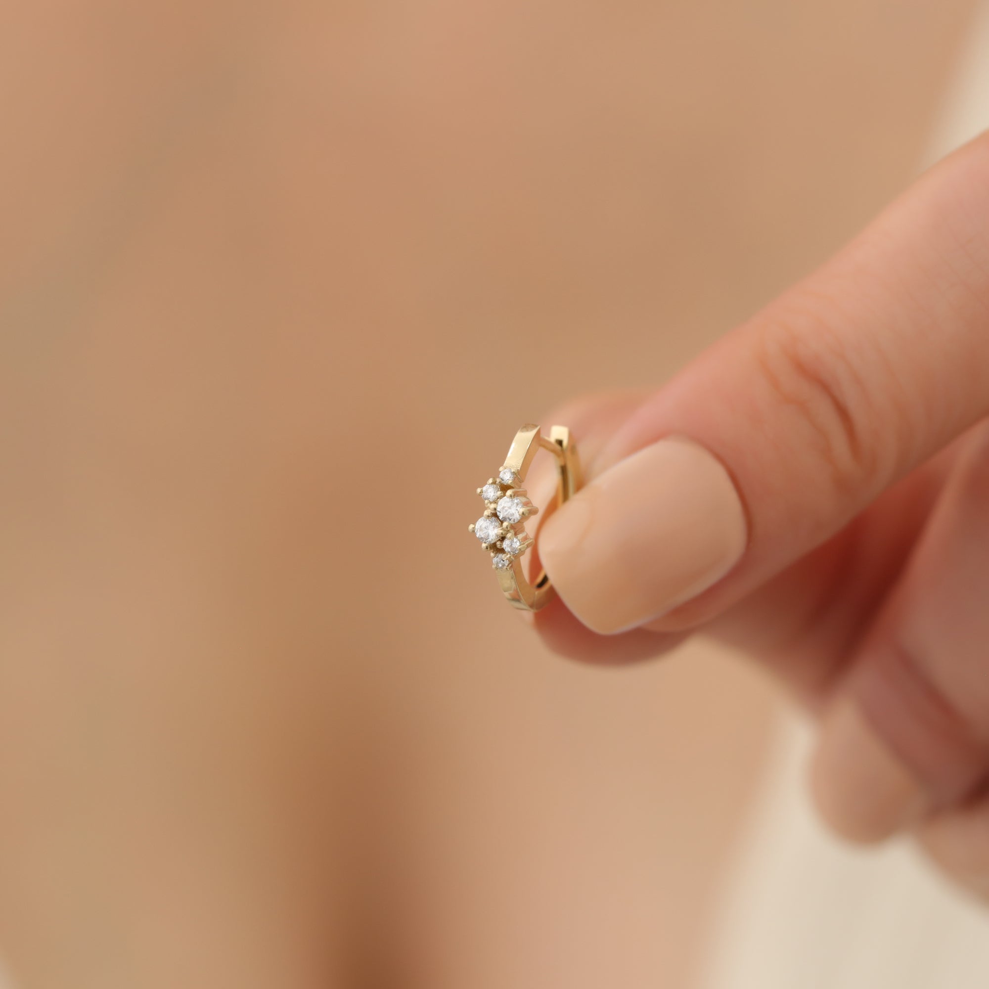 Six Stones Huggie Diamond Hoops Earrings 14K Gold