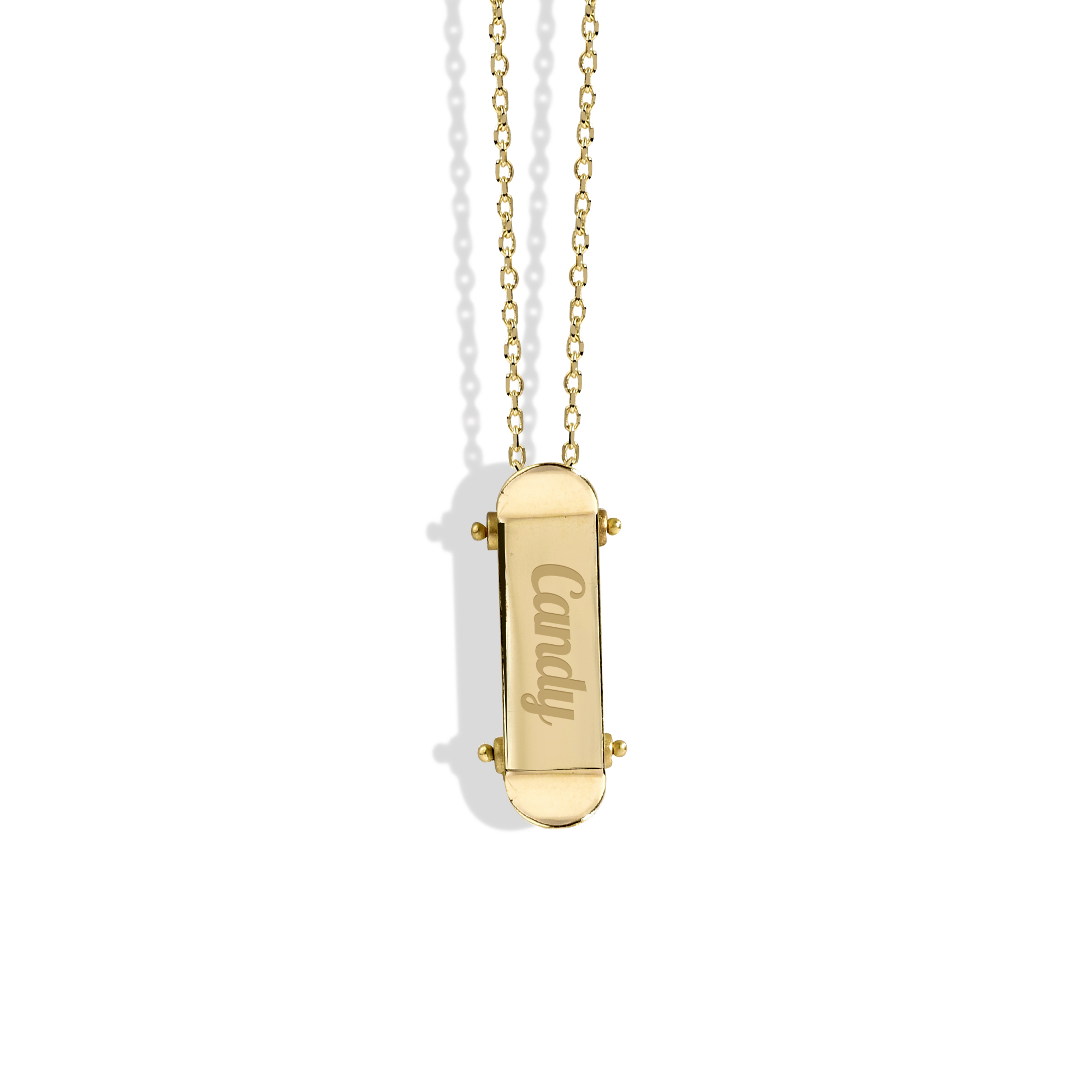 Skateboard Personalized Name Necklace 14K Gold