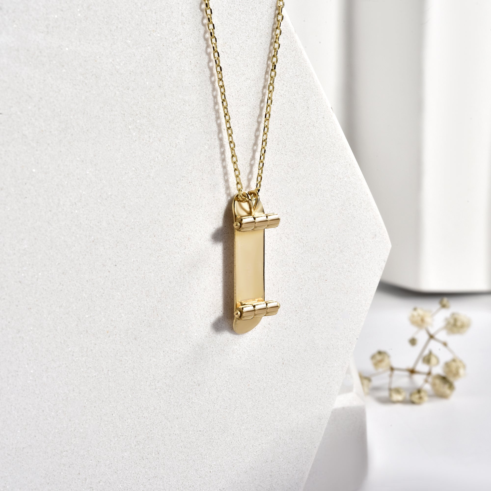 Skateboard Personalized Name Custom Necklace 14K Gold