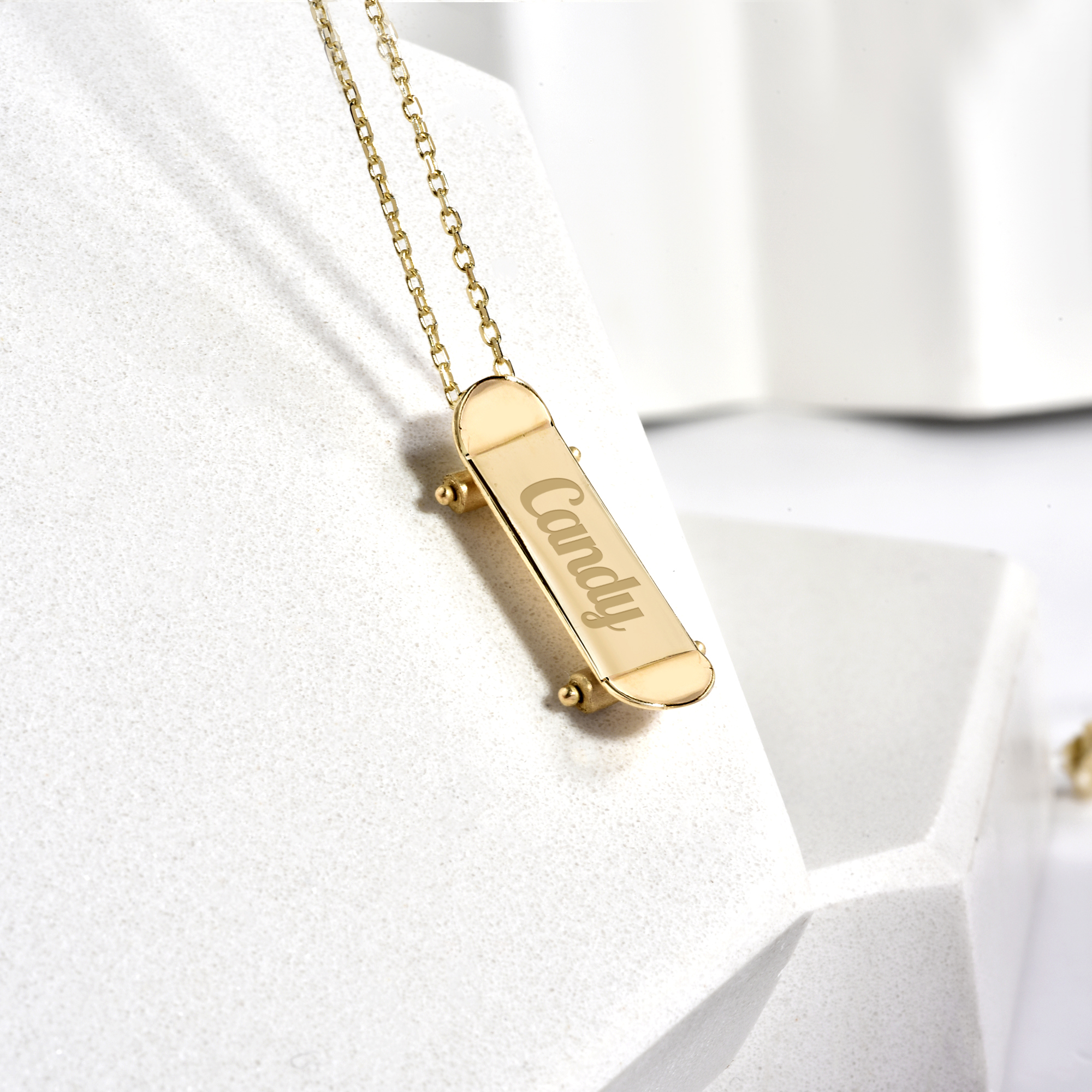 Skateboard Personalized Name Custom Necklace 14K Gold