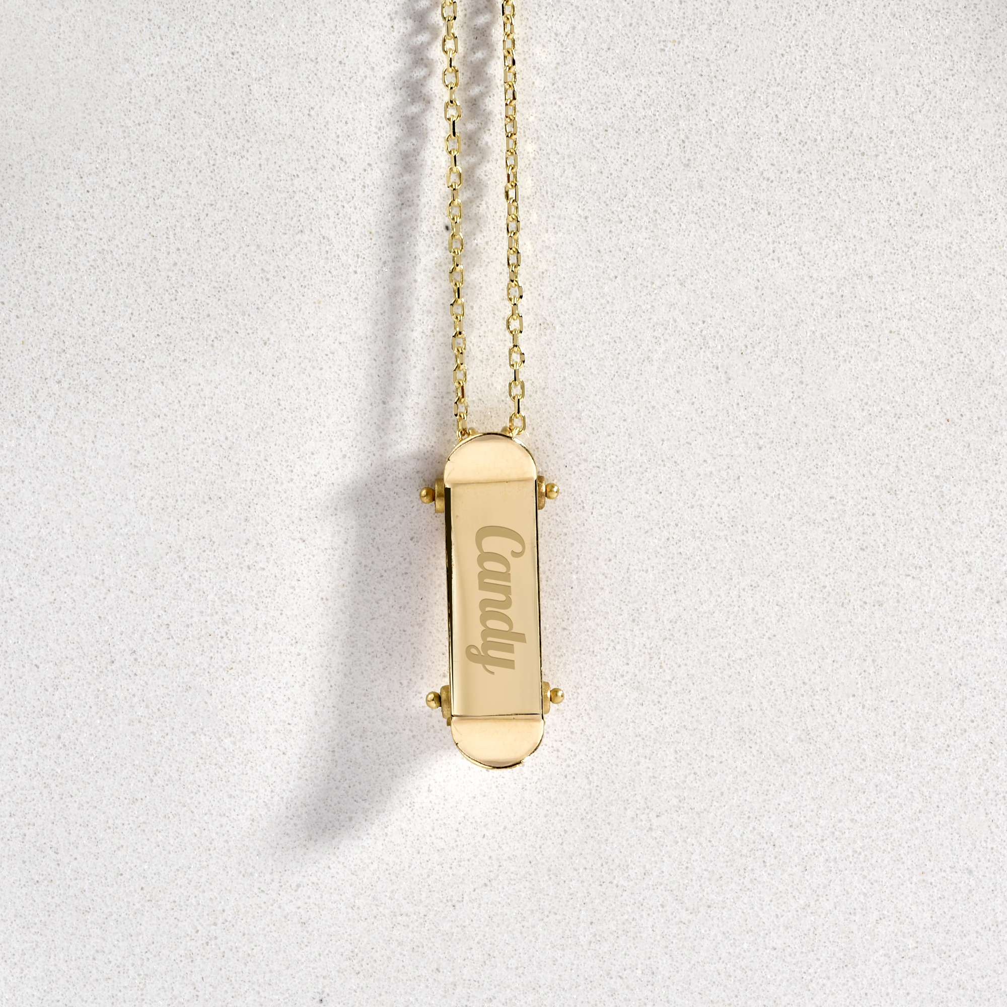 Skateboard Personalized Name Custom Necklace 14K Gold