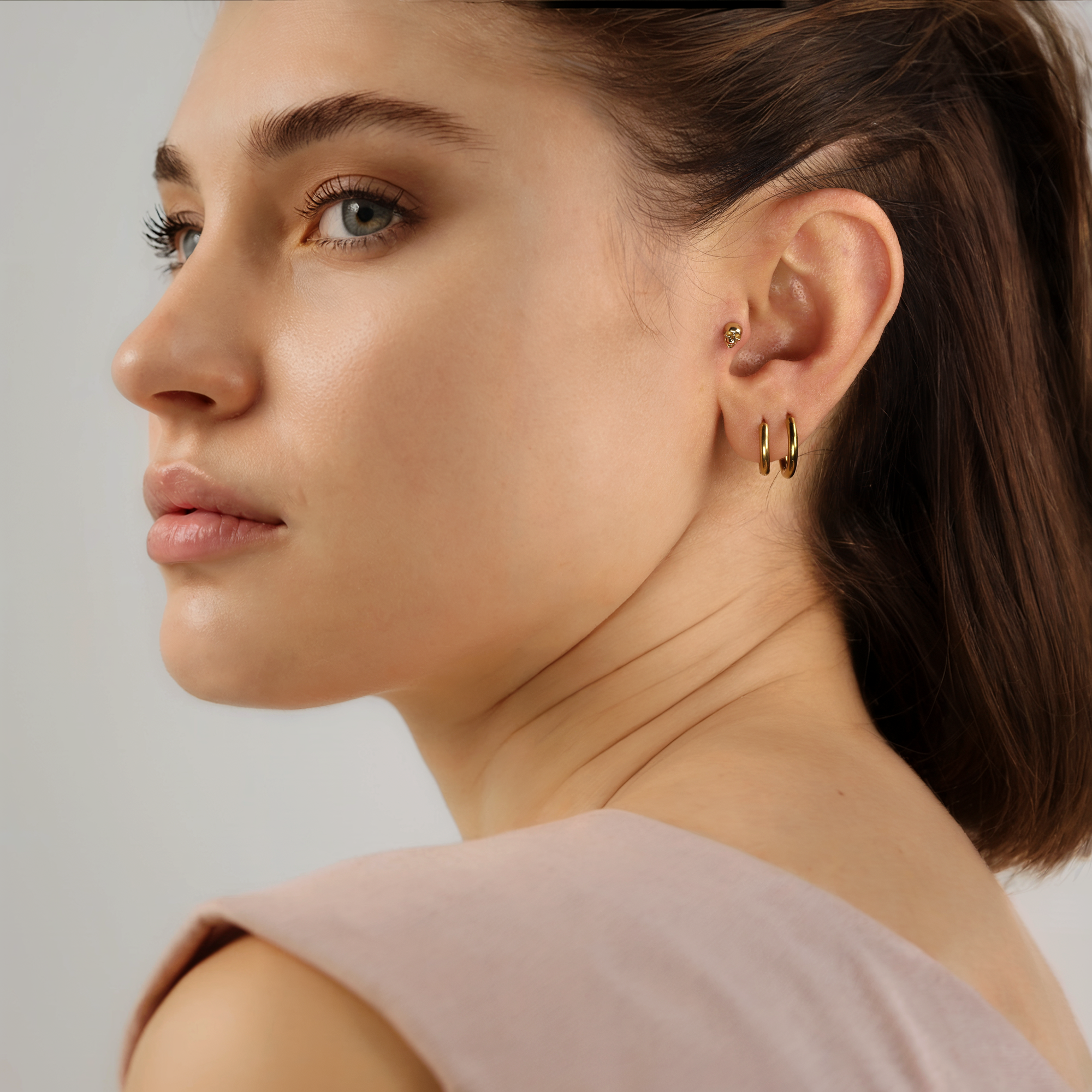 Skull Flatback Ear Piercing 14K Gold