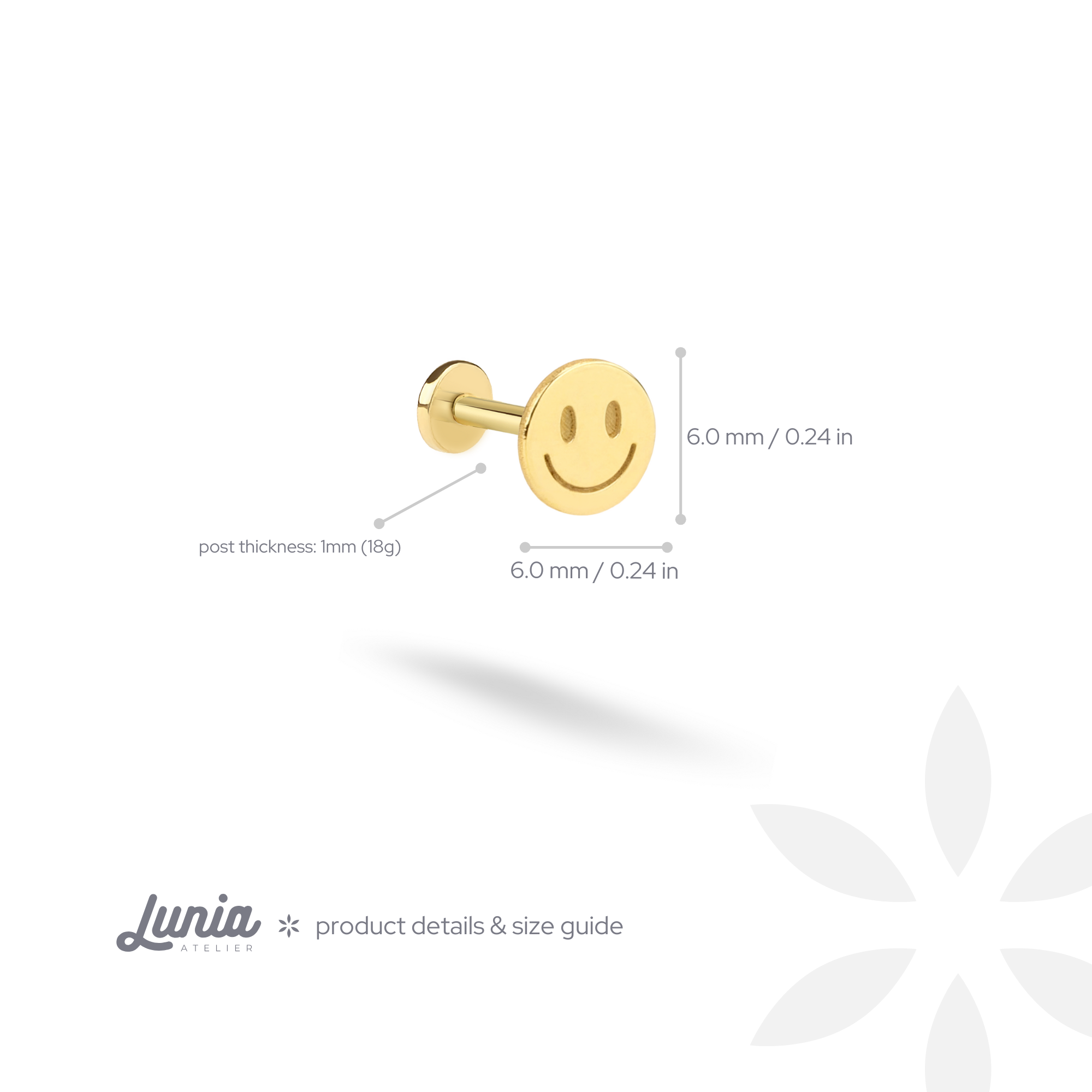 Smile Flatback Ear Piercing 14K Gold
