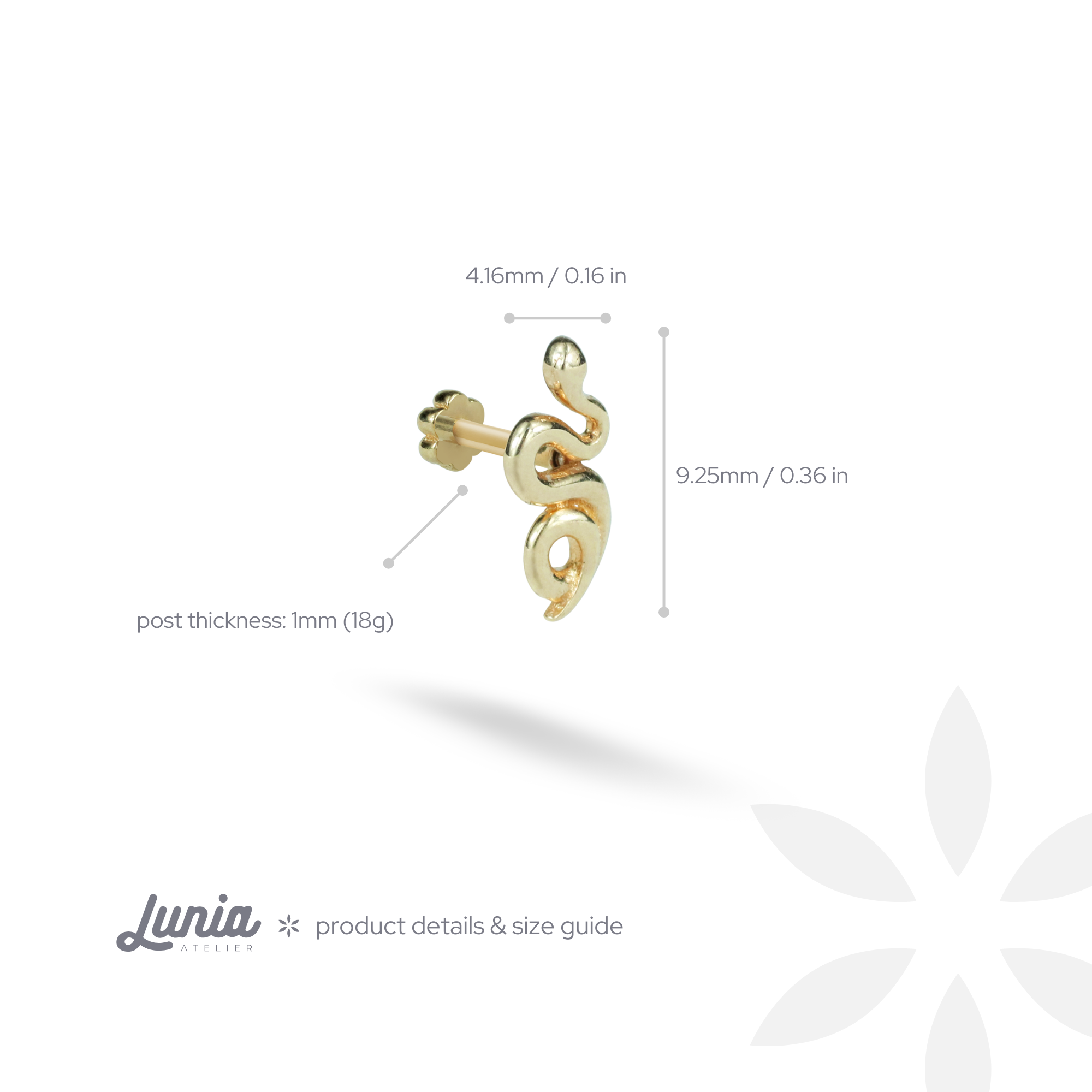 Snake Flatback Ear Piercing 14K Gold