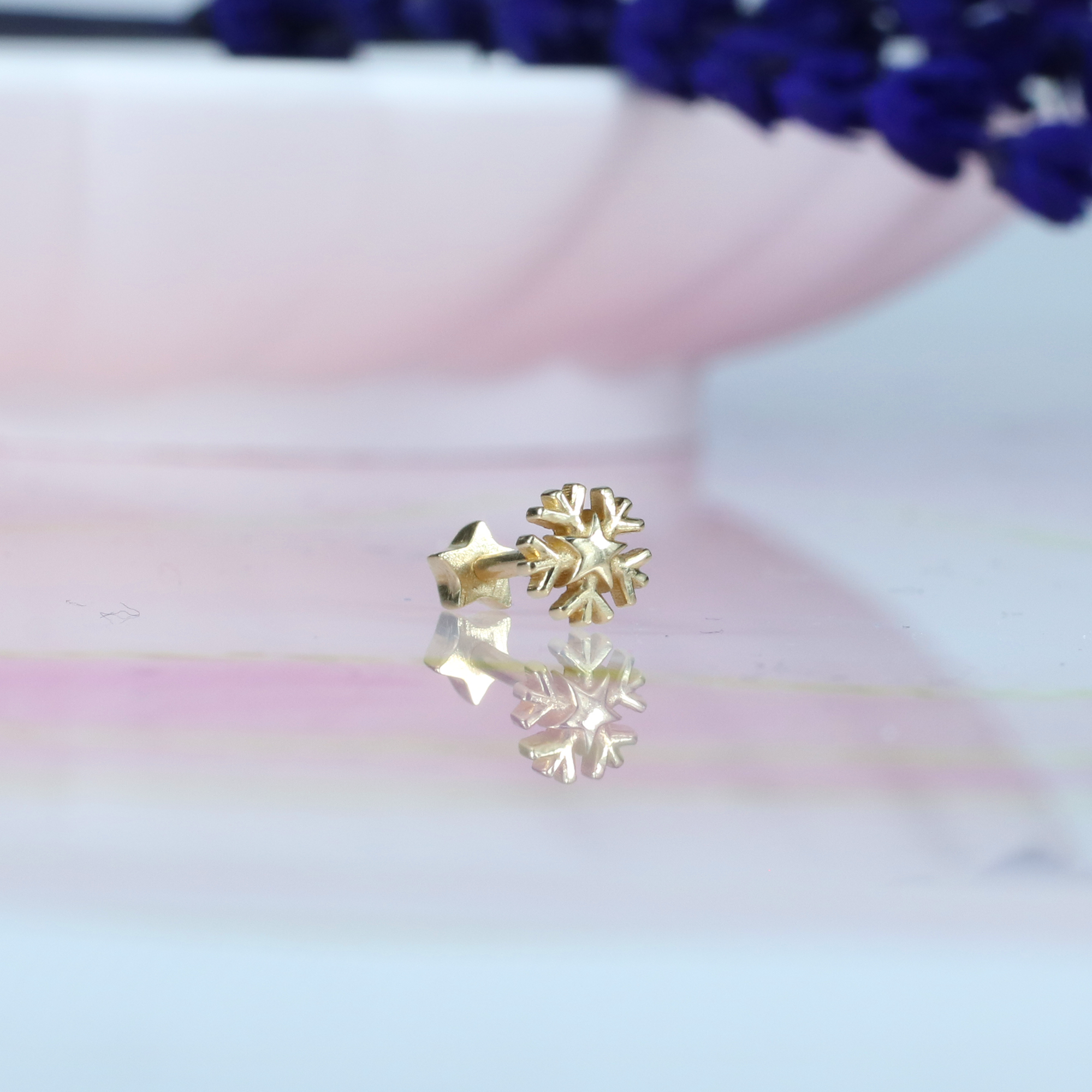 Snowflake Flatback Ear Piercing 14K Gold