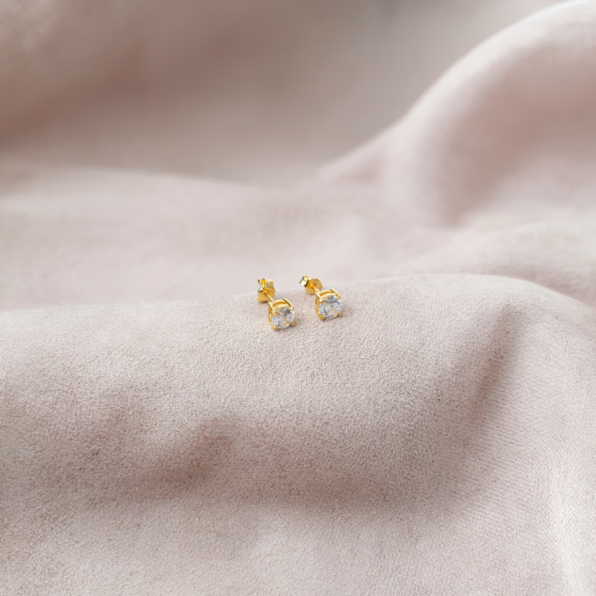 Solitaire Diamond Earrings CZ Stone 14K Gold