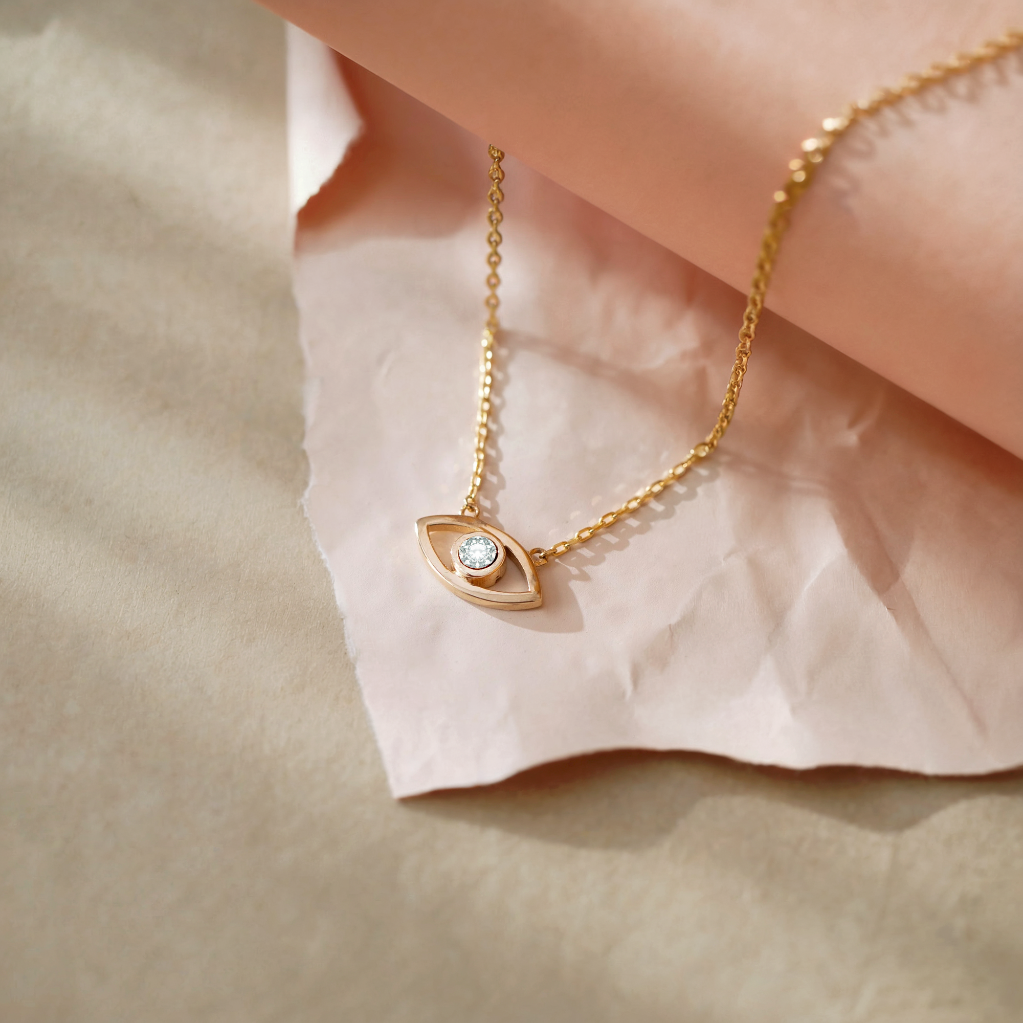 Solitaire Eye Evil Eye Necklace 14K Gold