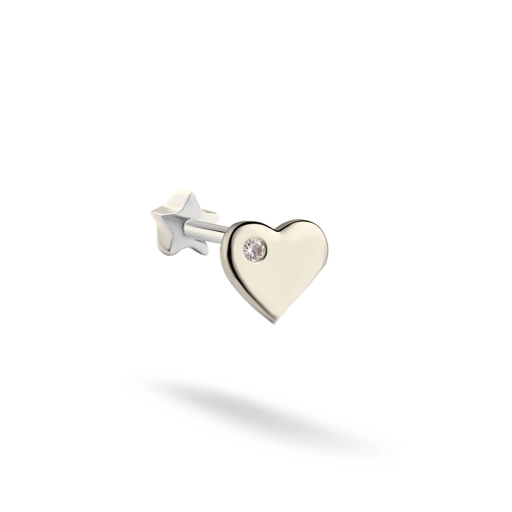 Solitaire Heart Love Flatback Ear Piercing 14K Gold with CZ Stone