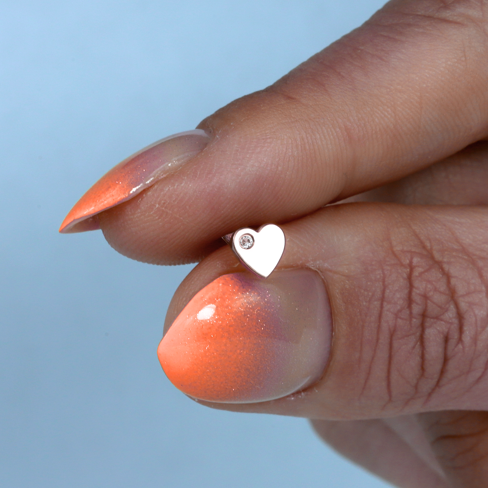 Solitaire Heart Love Flatback Ear Piercing 14K Gold with CZ Stone