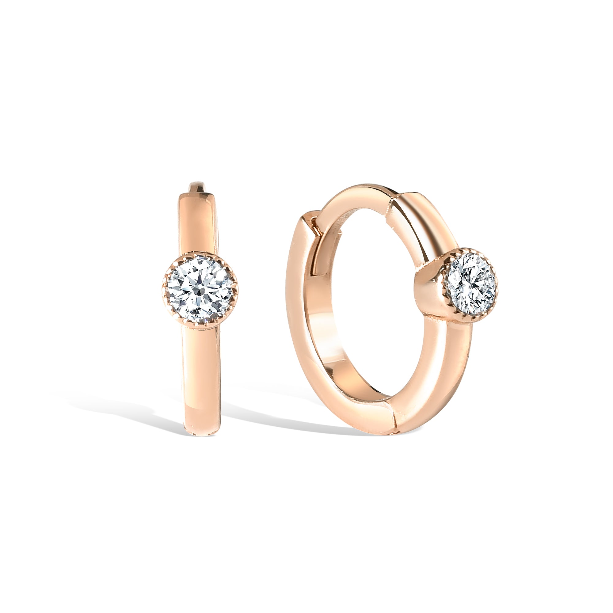 Solitaire Huggie Diamond Hoops Earrings 14K Gold