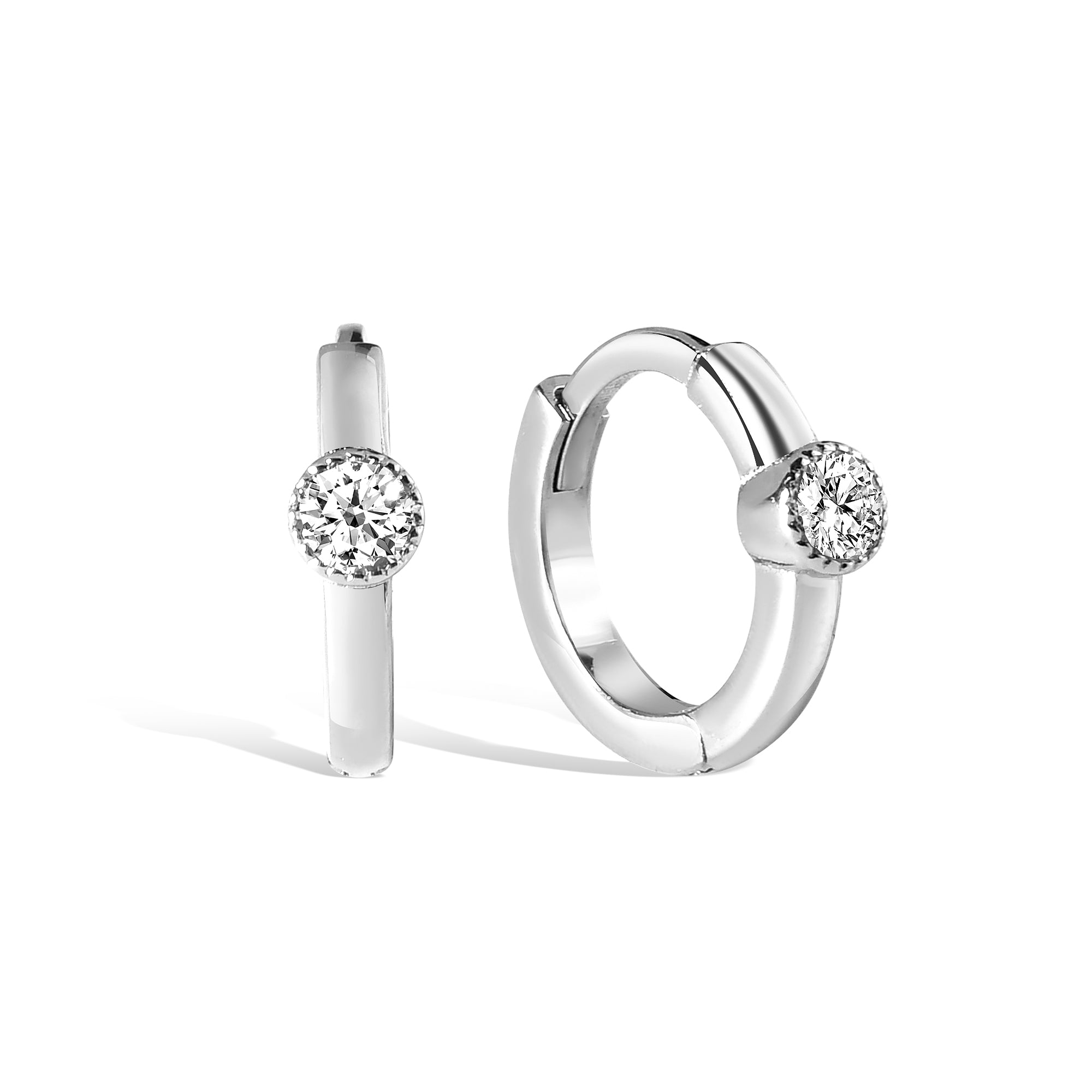 Solitaire Huggie Diamond Hoops Earrings 14K Gold