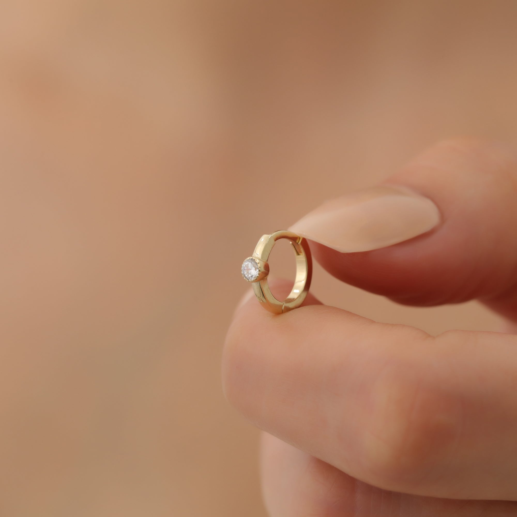 Solitaire Huggie Diamond Hoops Earrings 14K Gold