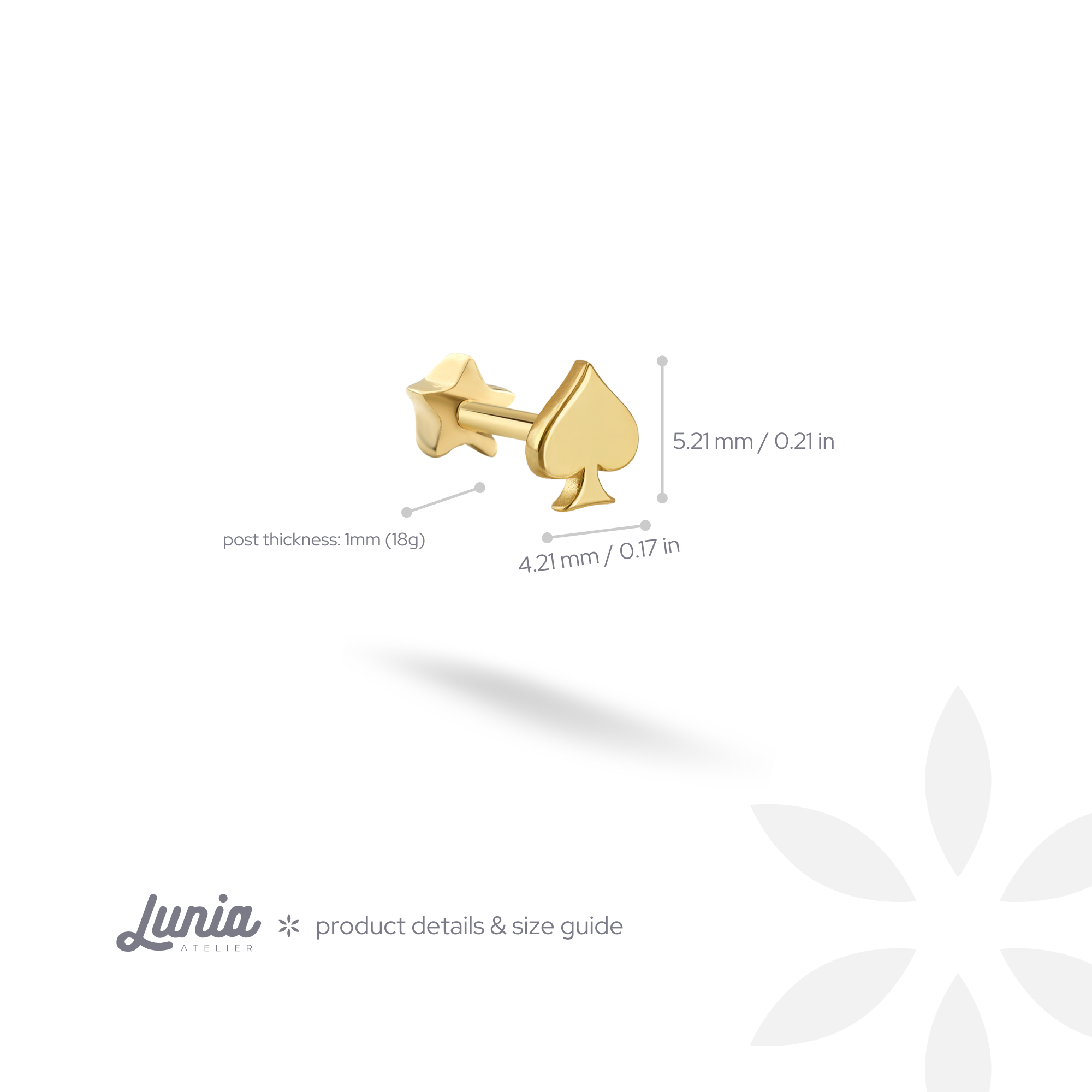 Spades Flatback Ear Piercing 14K Gold