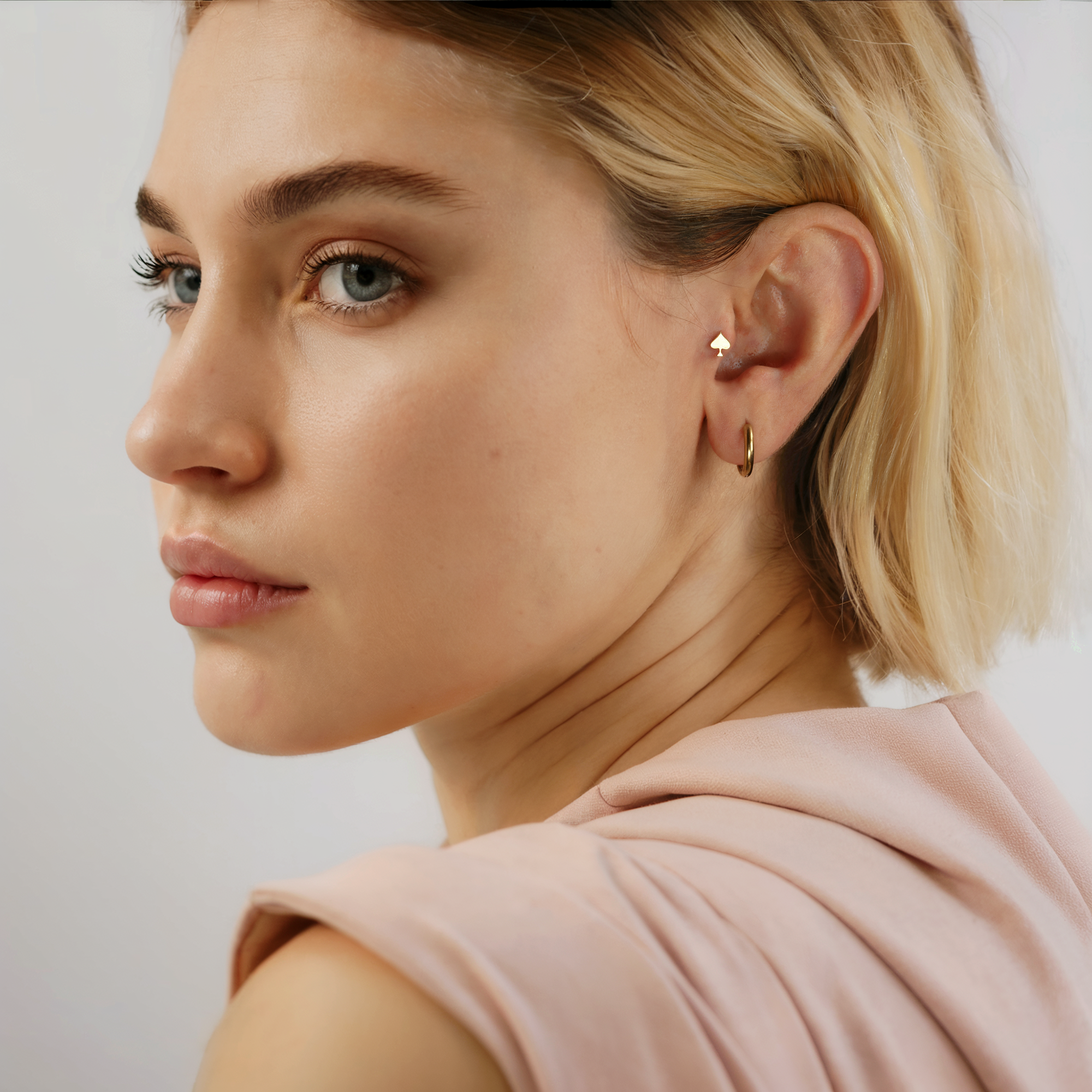 Spades Flatback Ear Piercing 14K Gold