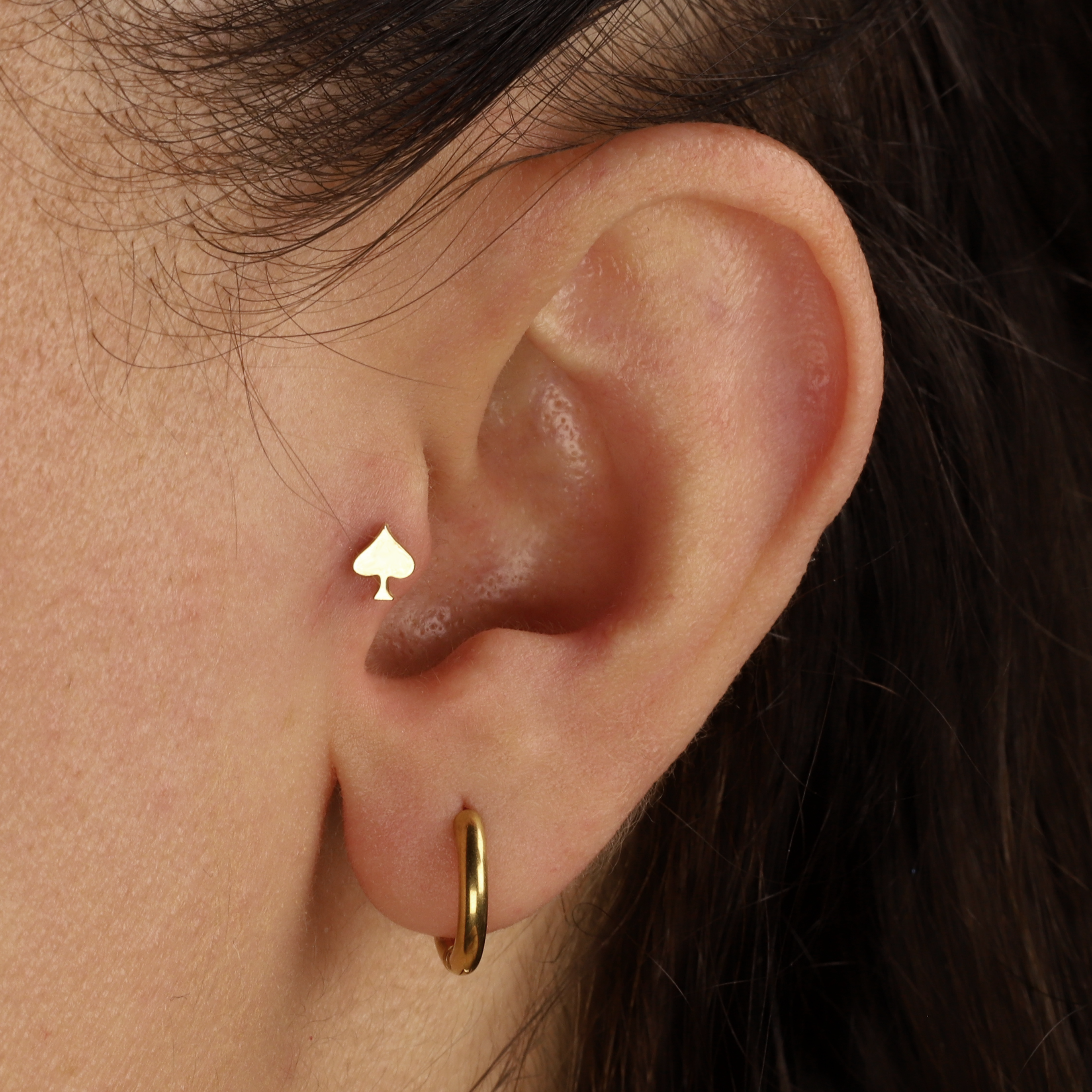 Spades Flatback Stud Piercing 14K Gold