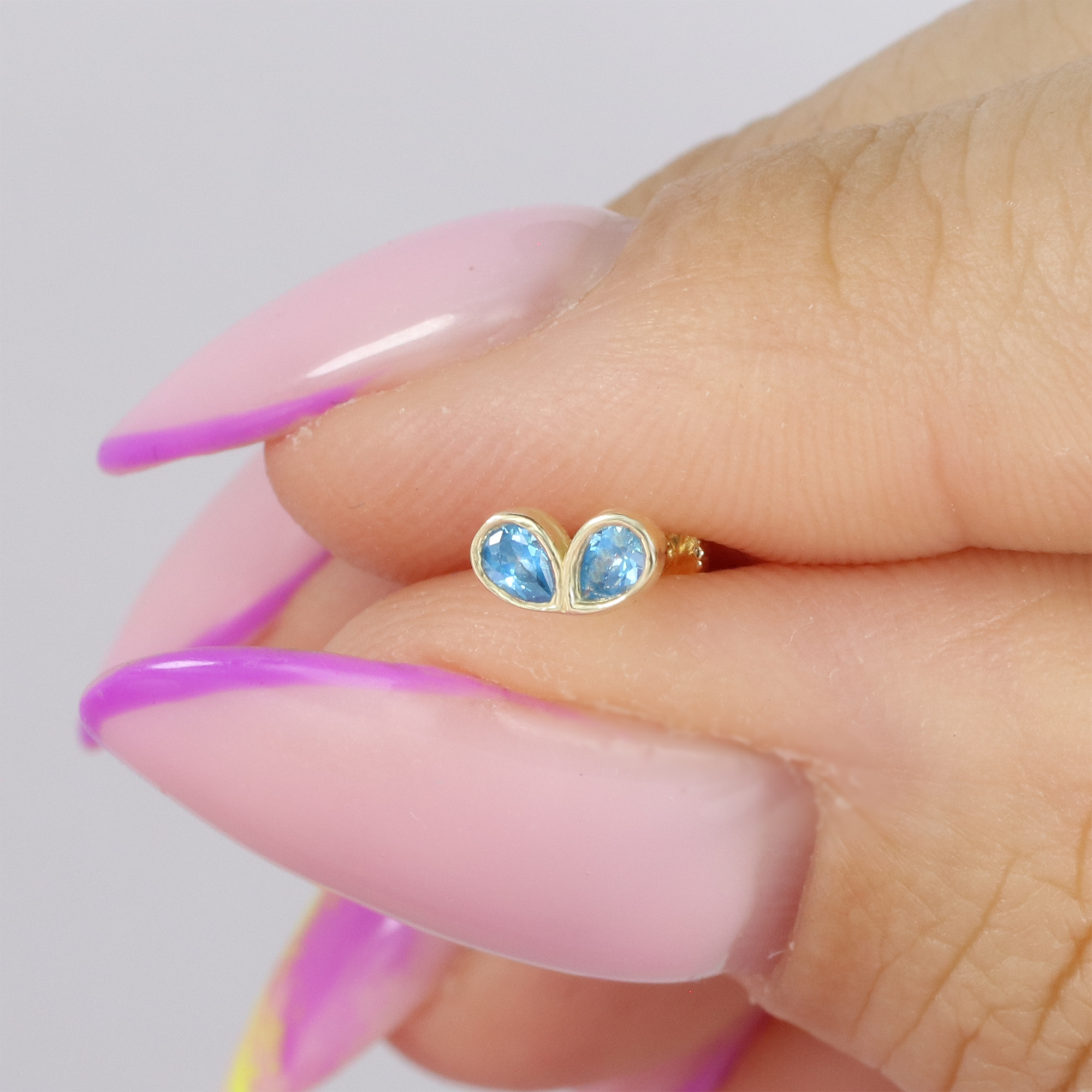 Sparkling Blue Duo Flatback Ear Piercing 14K Gold with CZ Stone