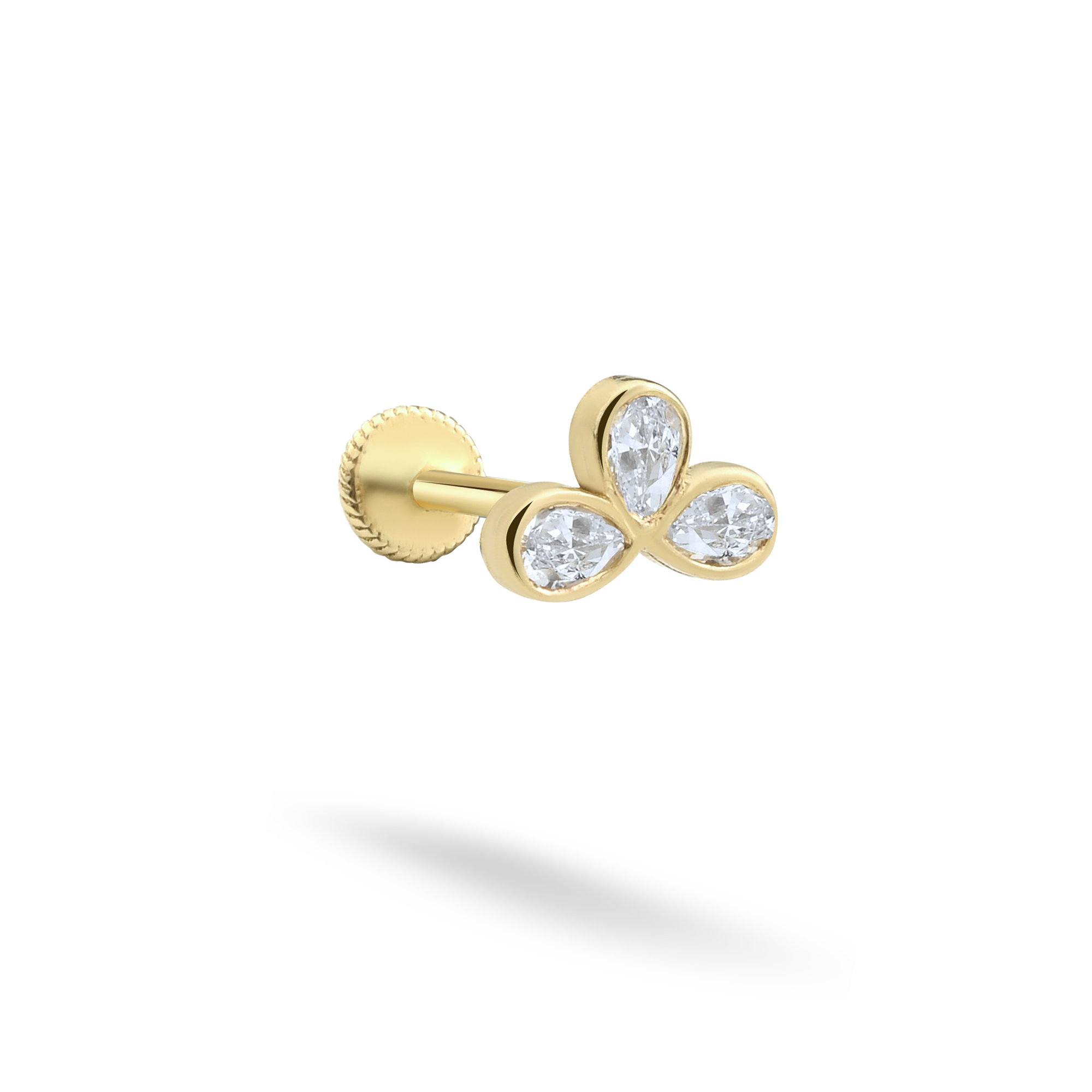 Sparkling Triad Flatback Ear Piercing 14K Gold with CZ Stone