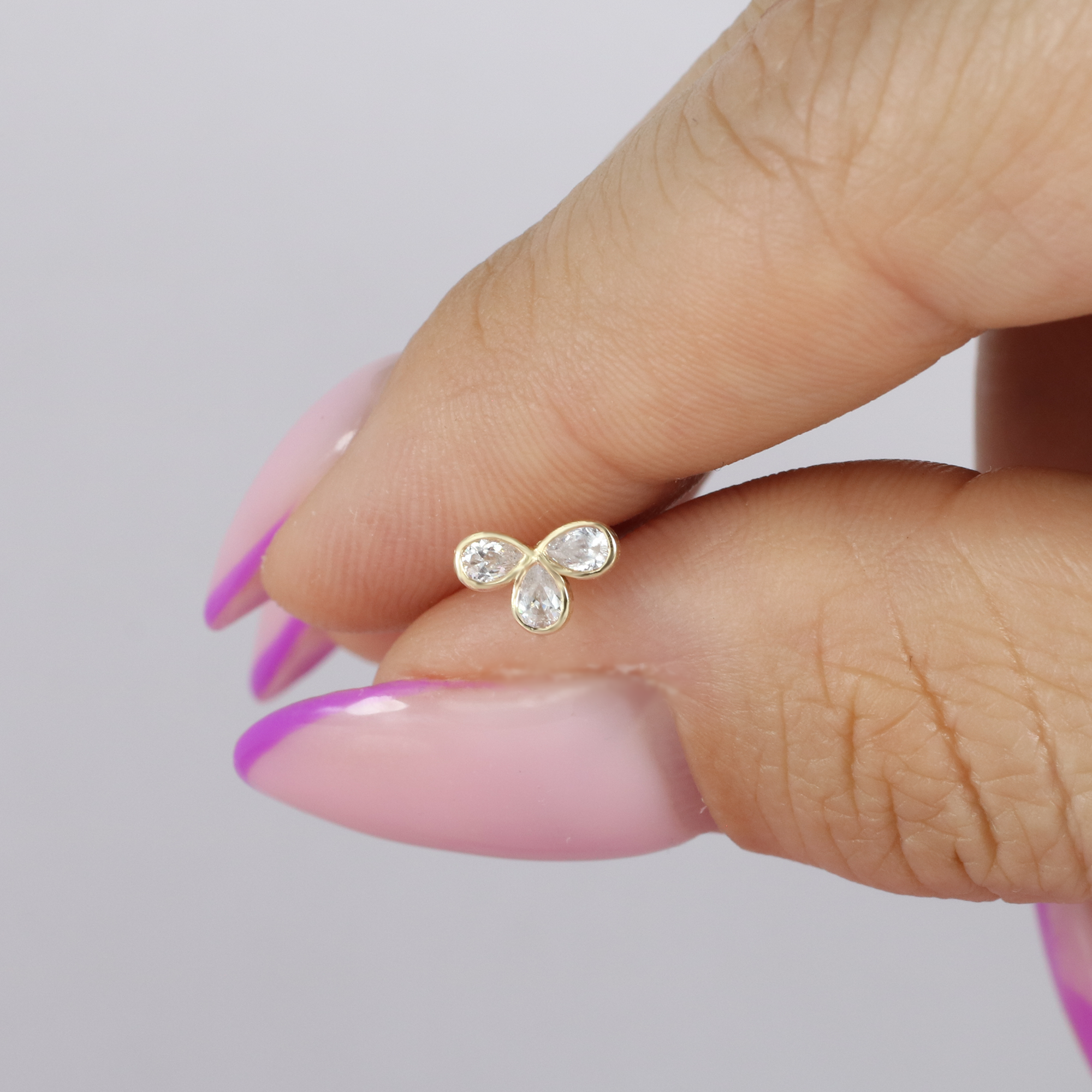 Sparkling Triad Flatback Ear Piercing 14K Gold with CZ Stone