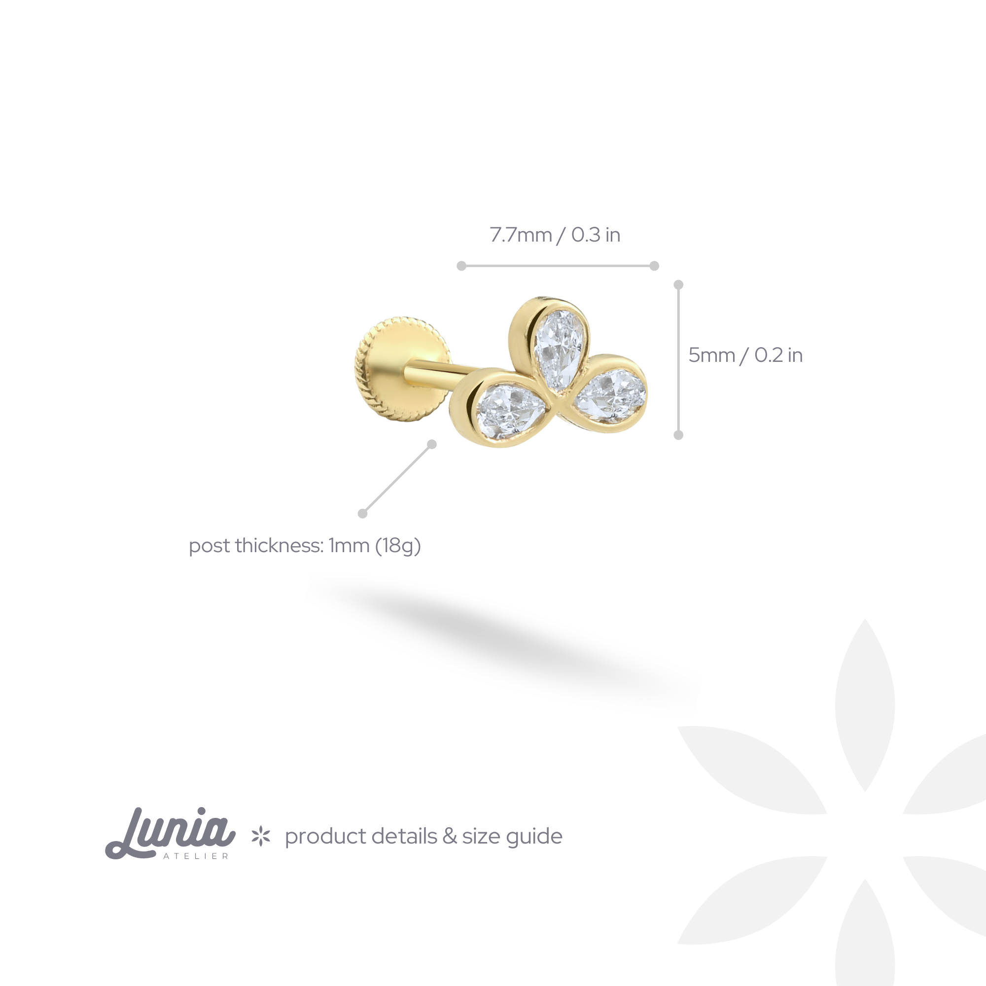 Sparkling Triad Flatback Ear Piercing 14K Gold with CZ Stone