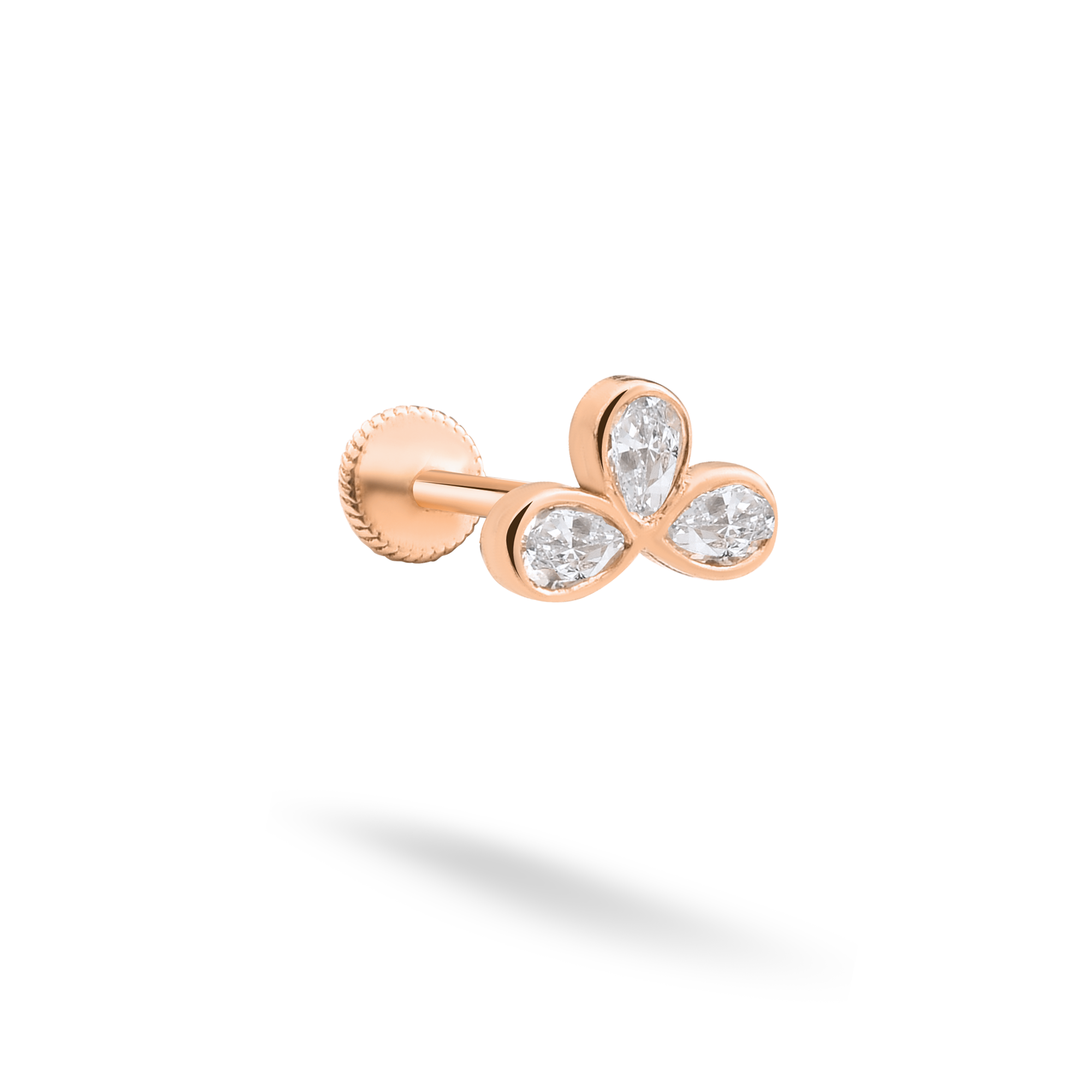 Sparkling Triad Flatback Ear Piercing 14K Gold with CZ Stone