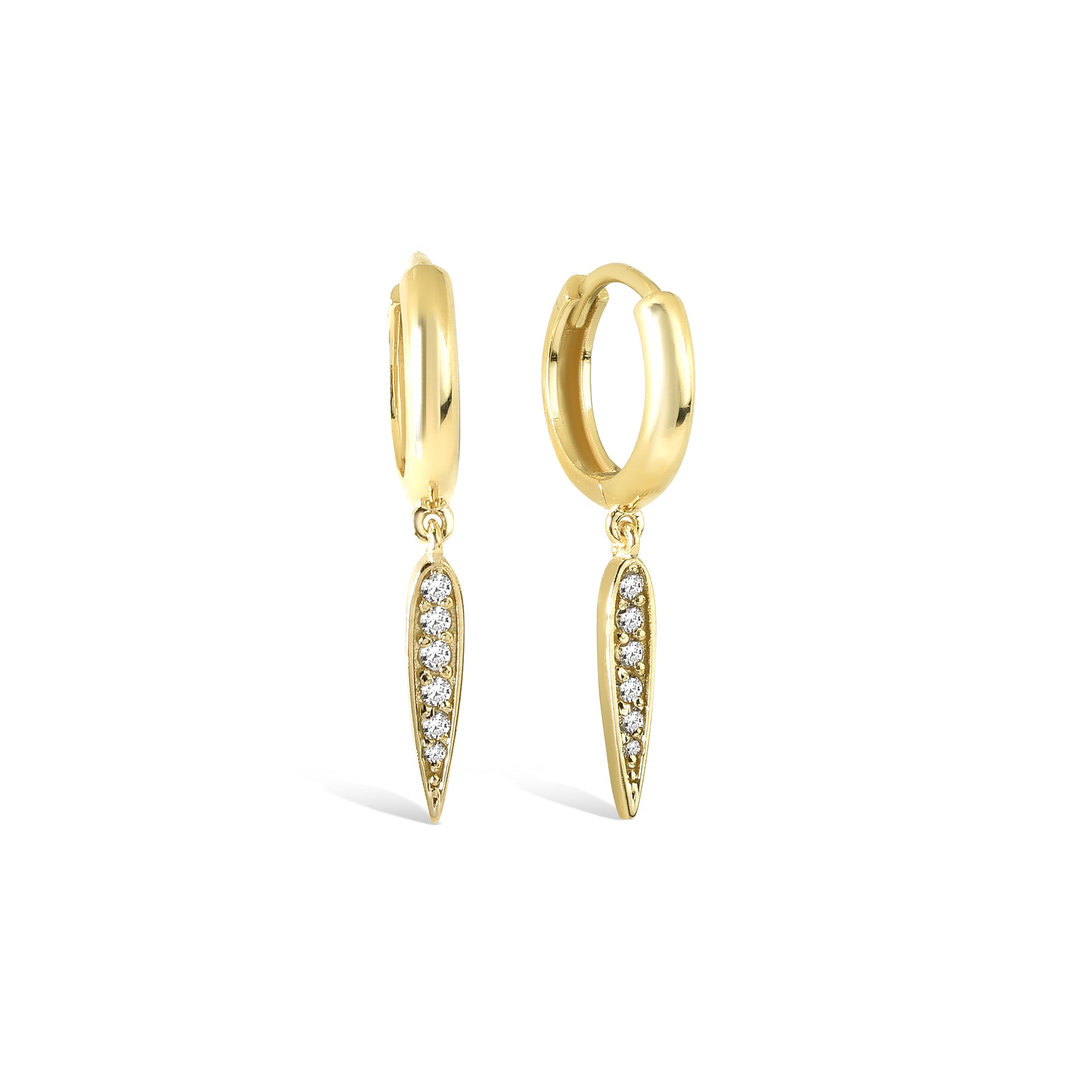 Spike Hinged Dangle Diamond Hoops Earrings 14K Gold