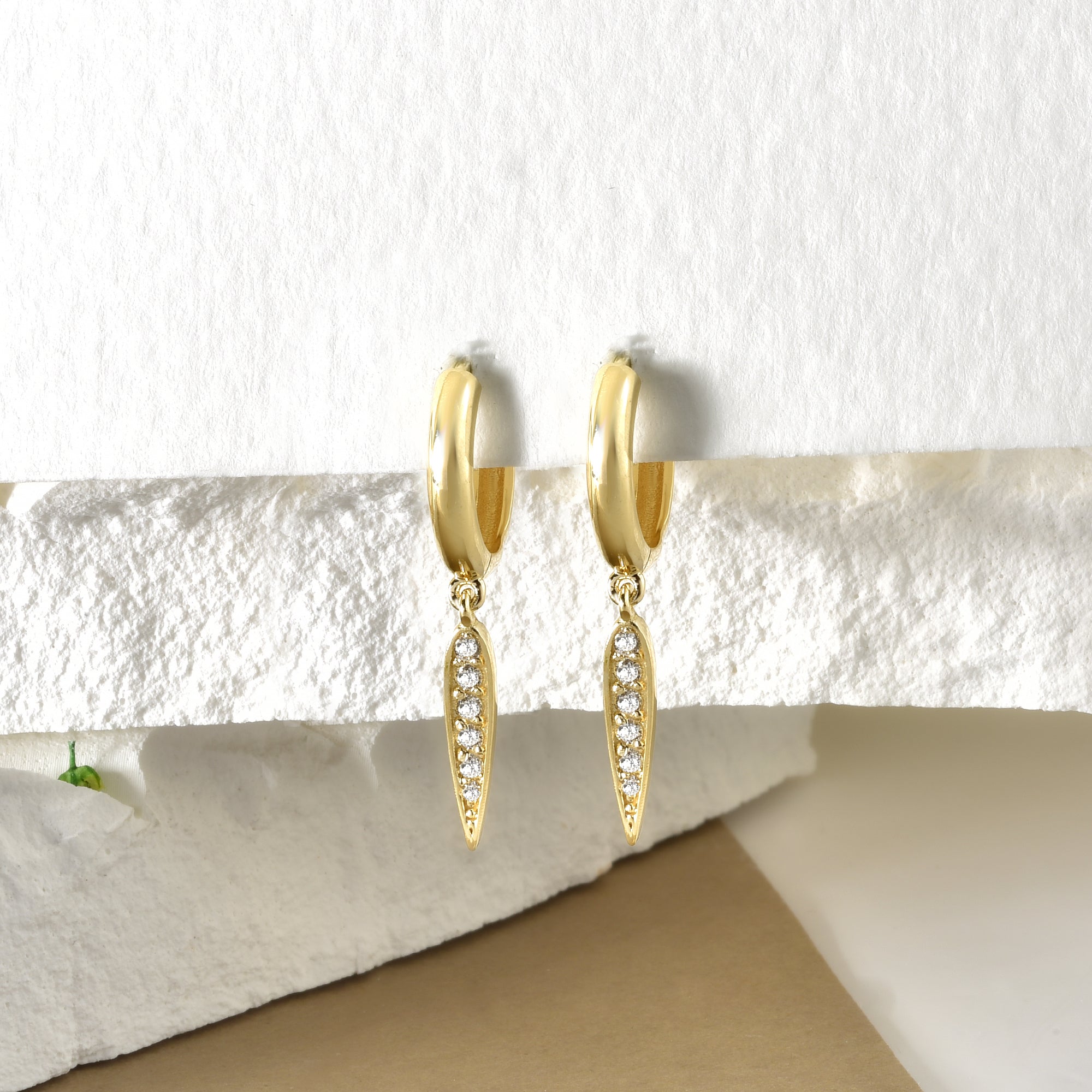 Spike Hinged Dangle Diamond Hoops Earrings 14K Gold