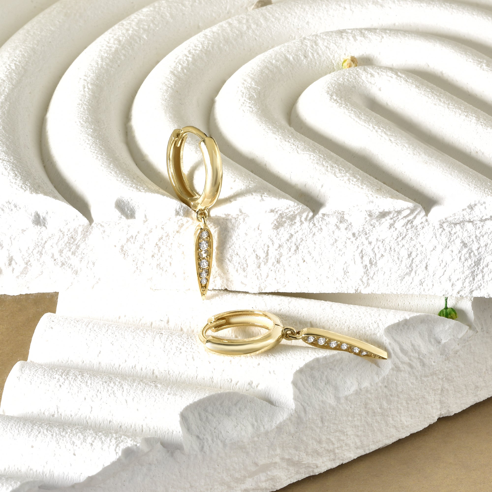 Spike Hinged Dangle Diamond Hoops Earrings 14K Gold