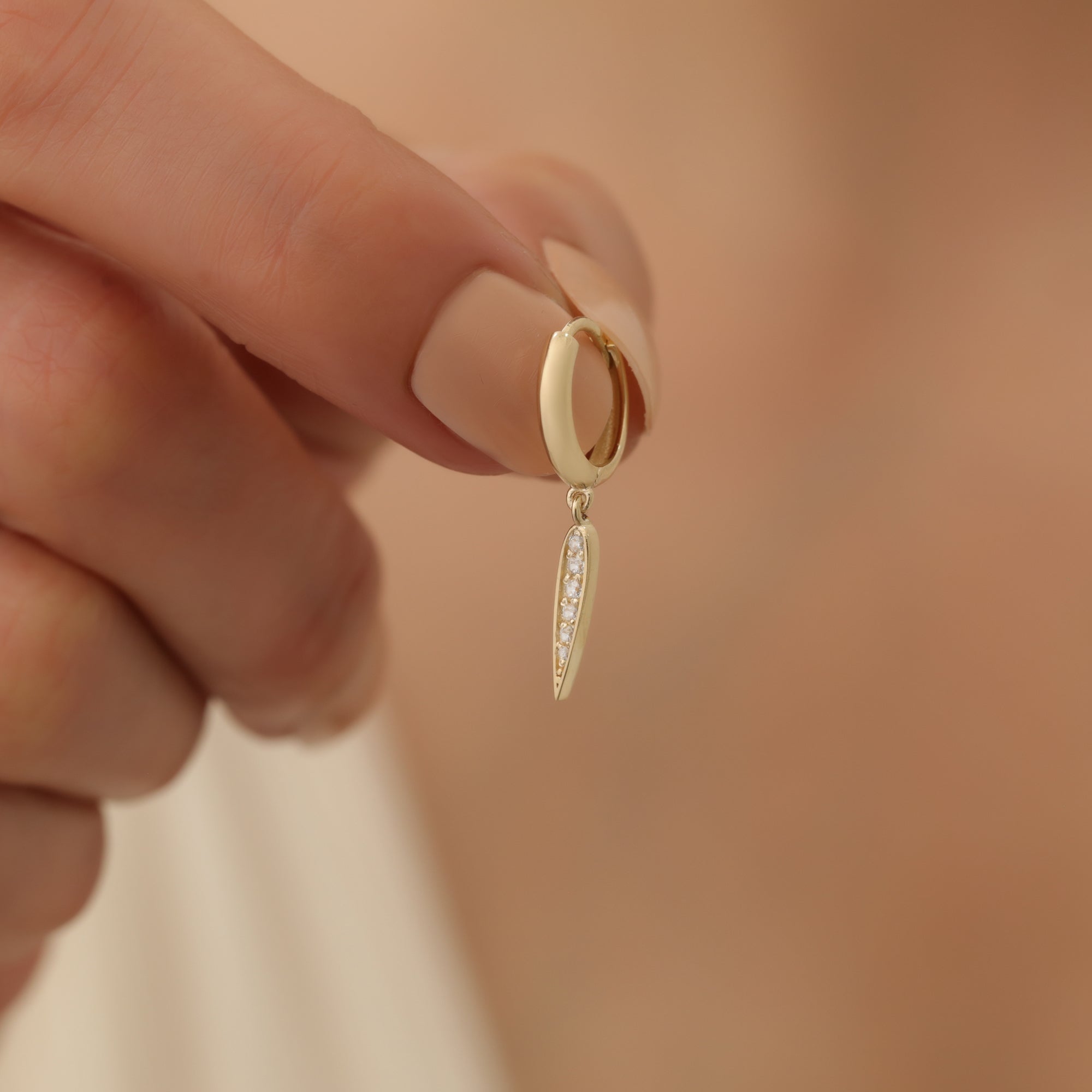 Spike Hinged Dangle Diamond Hoops Earrings 14K Gold