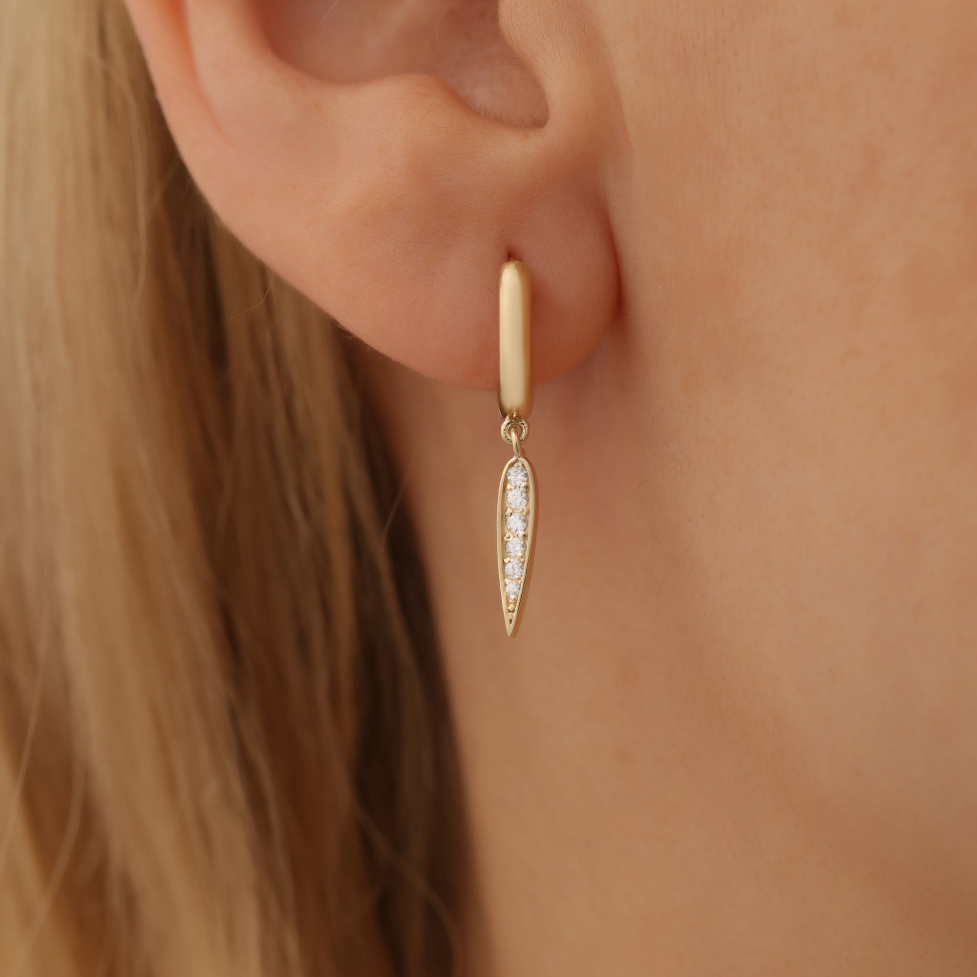 Spike Hinged Dangle Diamond Hoops Earrings 14K Gold