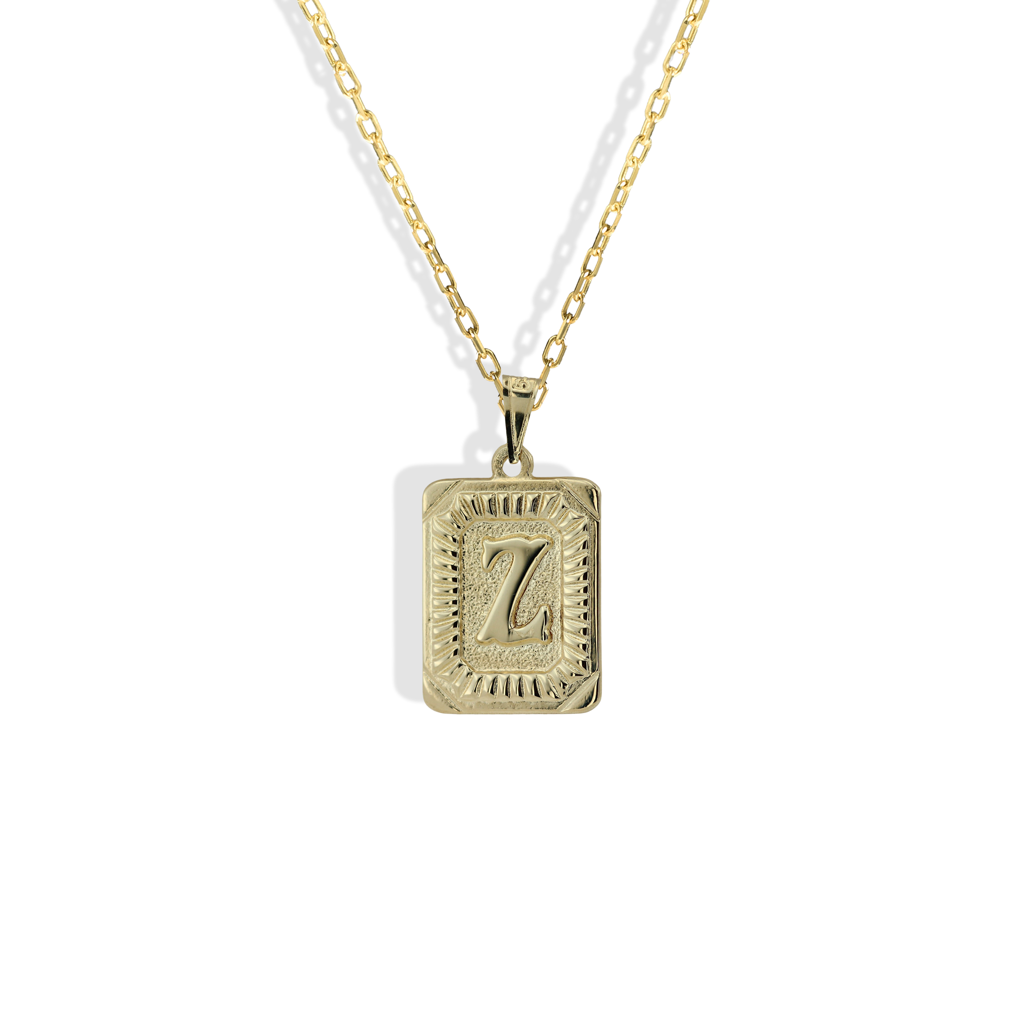 Square Block Letter Initial Custom Necklace 14K Gold