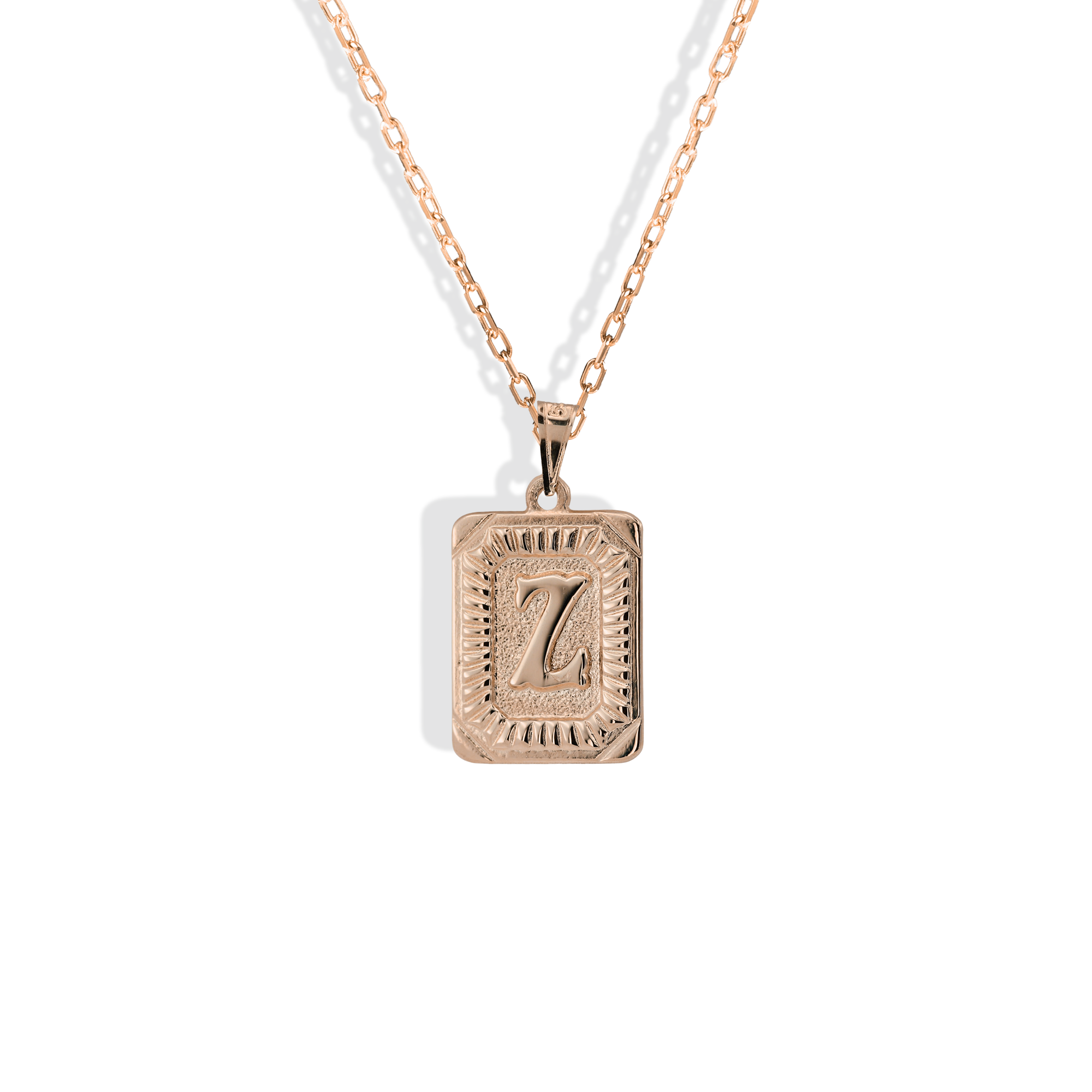 Square Block Letter Initial Custom Necklace 14K Gold