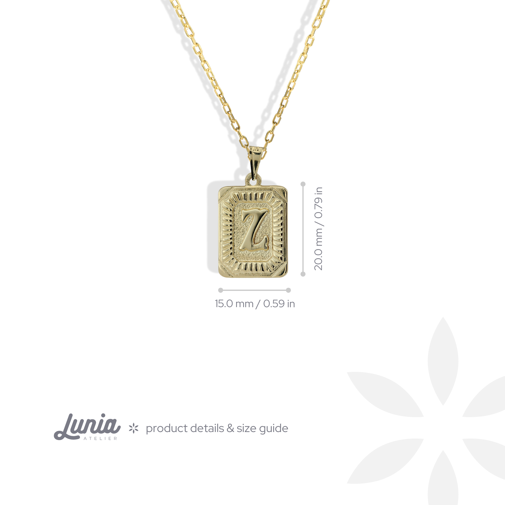 Square Block Letter Initial Custom Necklace 14K Gold