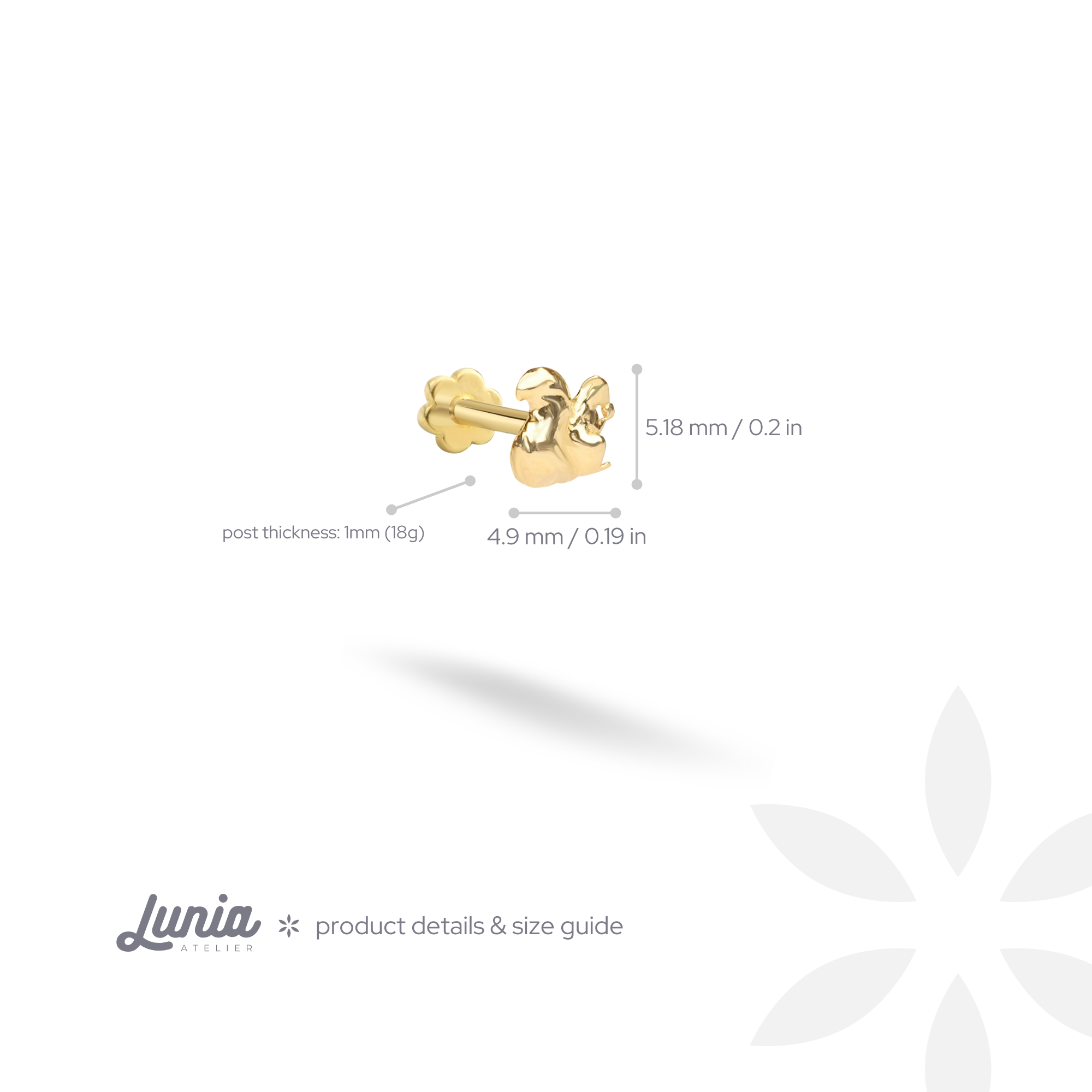 Squirrel Flatback Ear Piercing 14K Gold