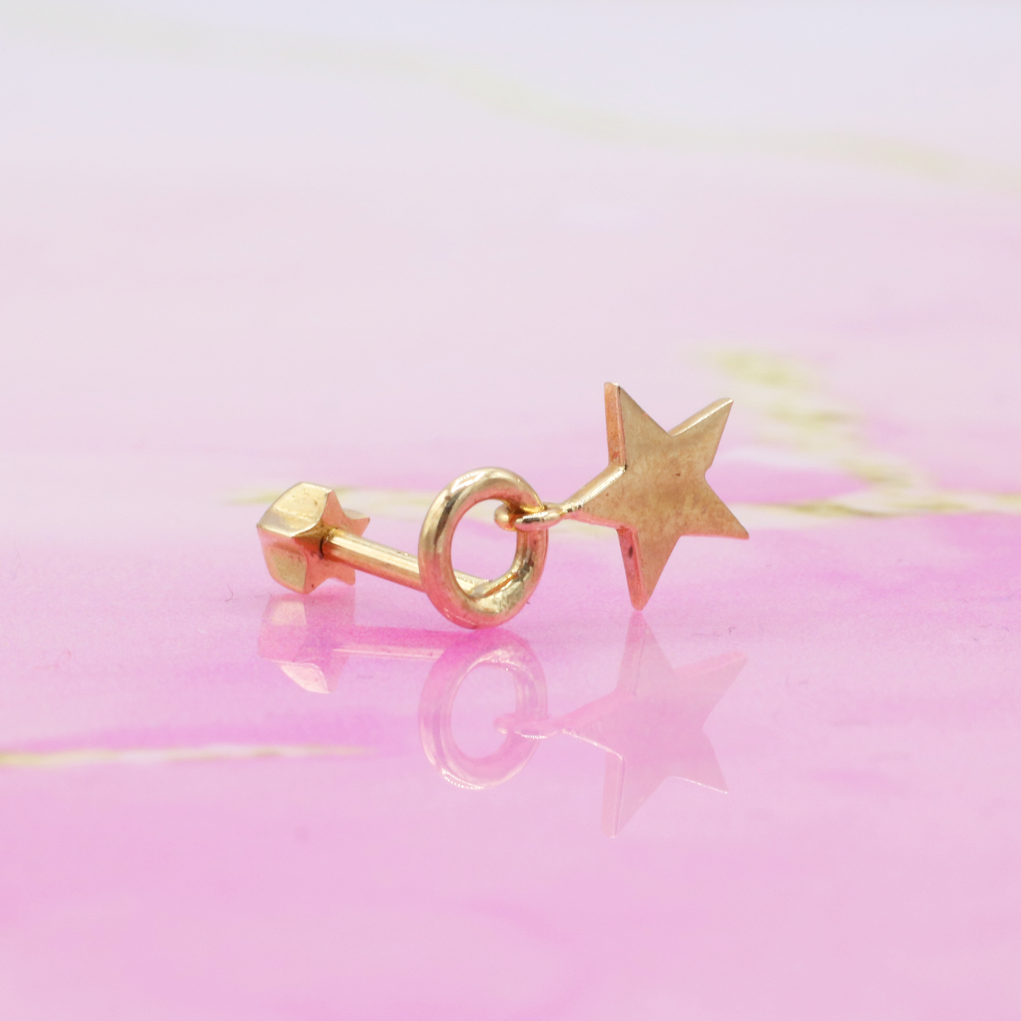 Star Dangle Flatback Ear Piercing 14K Gold