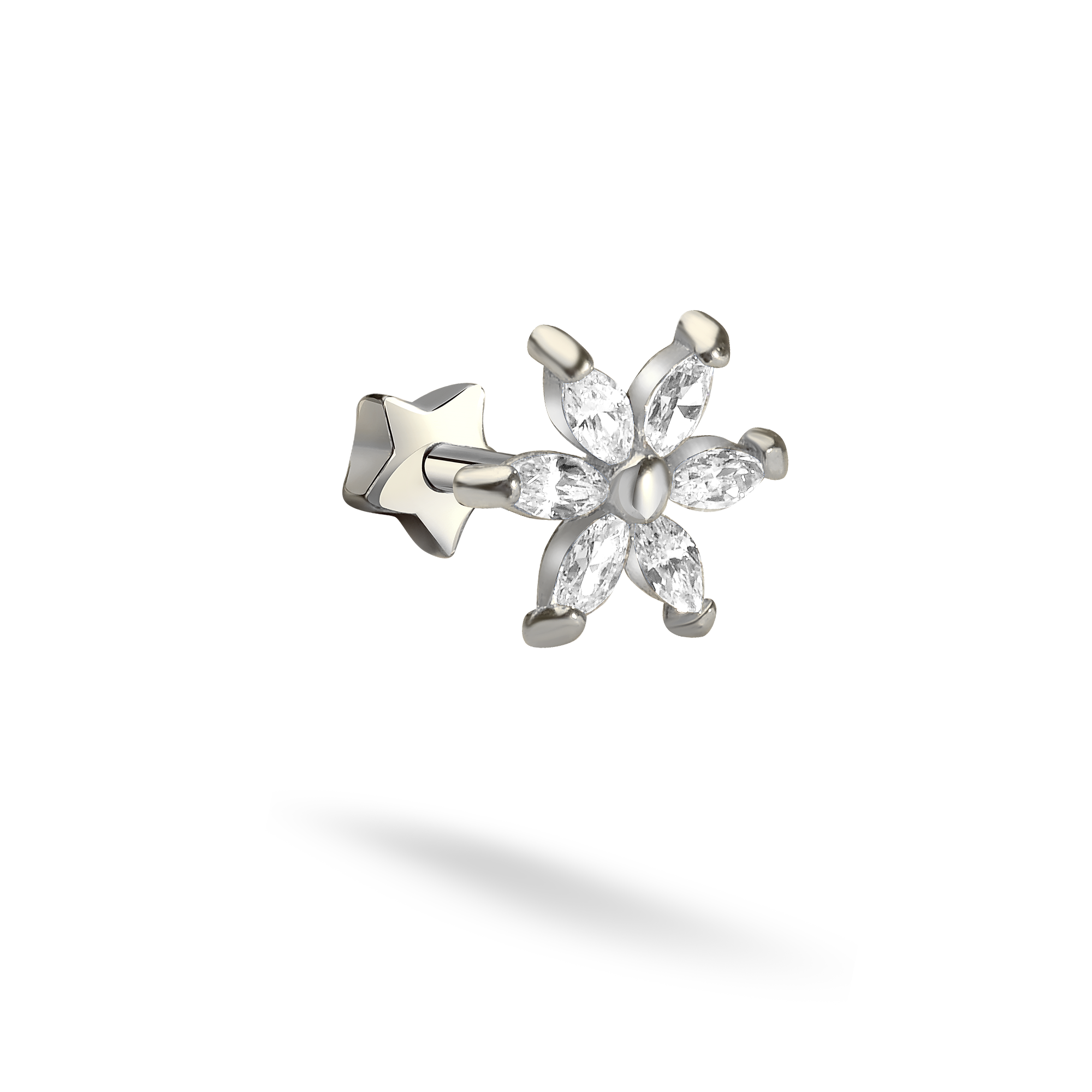 Star Flower Straight Ear Piercing 14K Gold CZ Stone