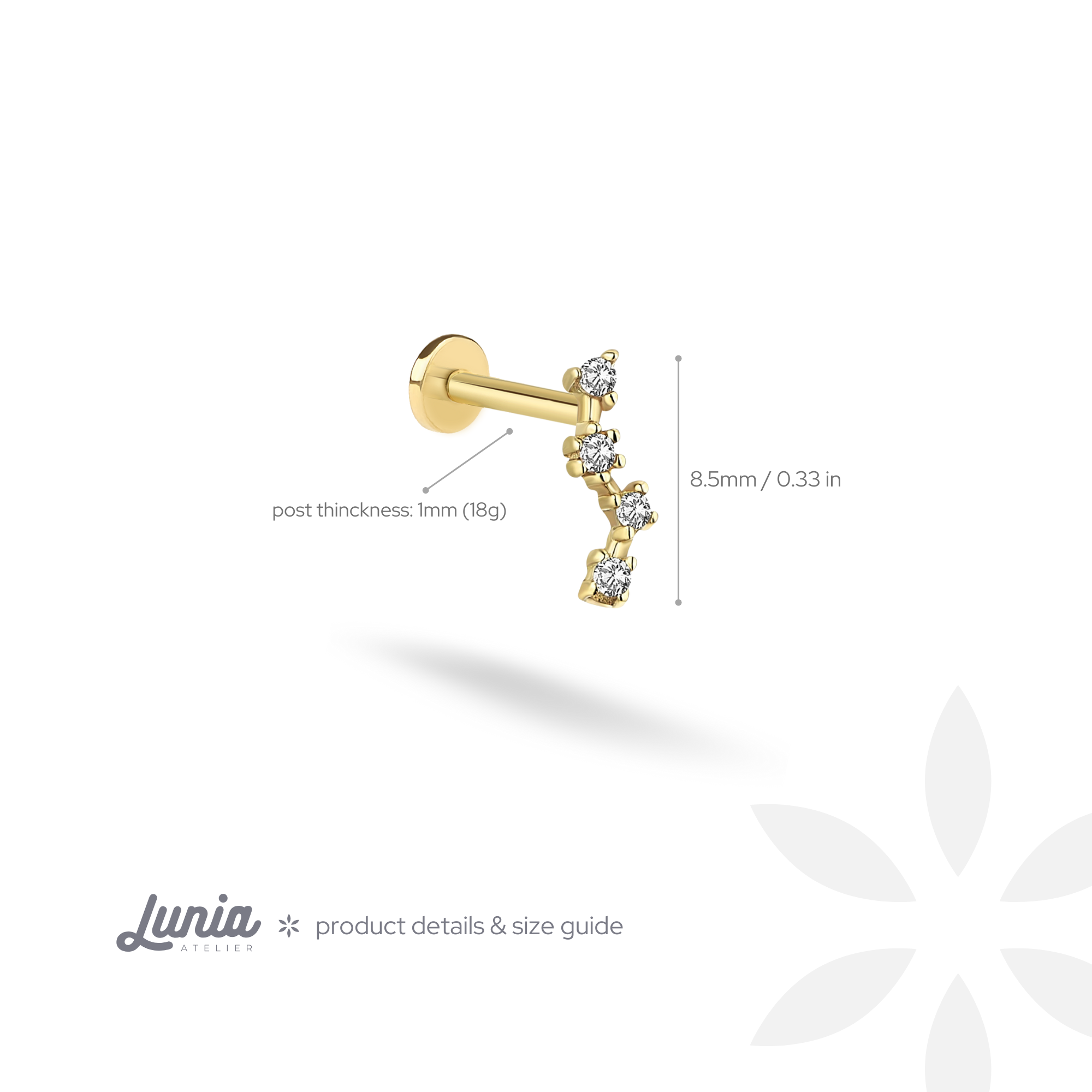Star Team Flatback Ear Piercing 14K Gold with CZ Stone