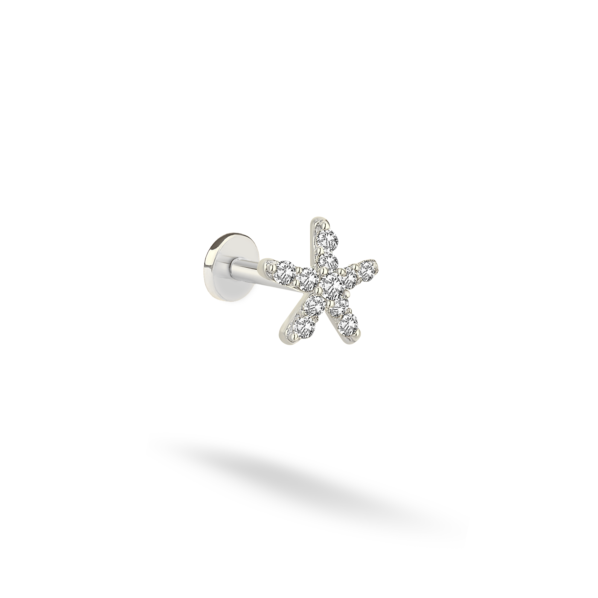 Starfish Flatback Ear Diamond CZ Stone Piercing 14K Gold
