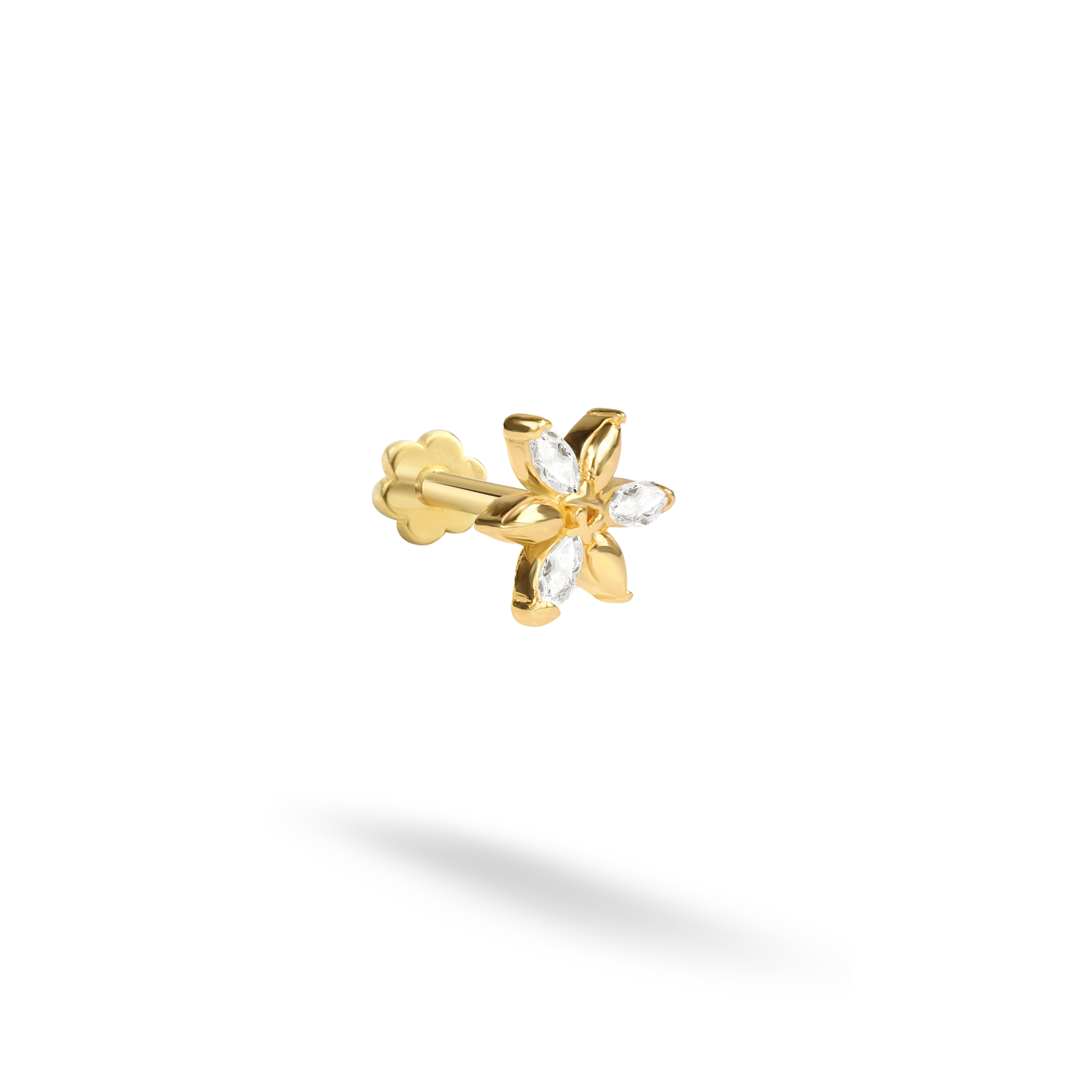 Starflower Flatback Ear Piercing 14K Gold with CZ Stone