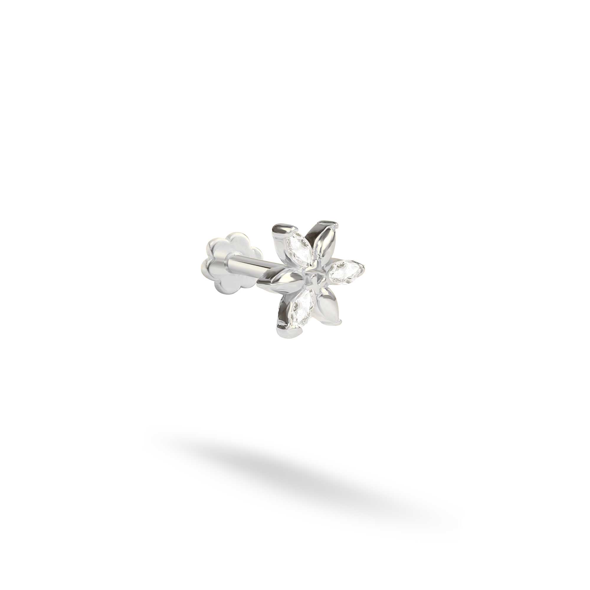 Starflower Flatback Ear Piercing 14K Gold with CZ Stone